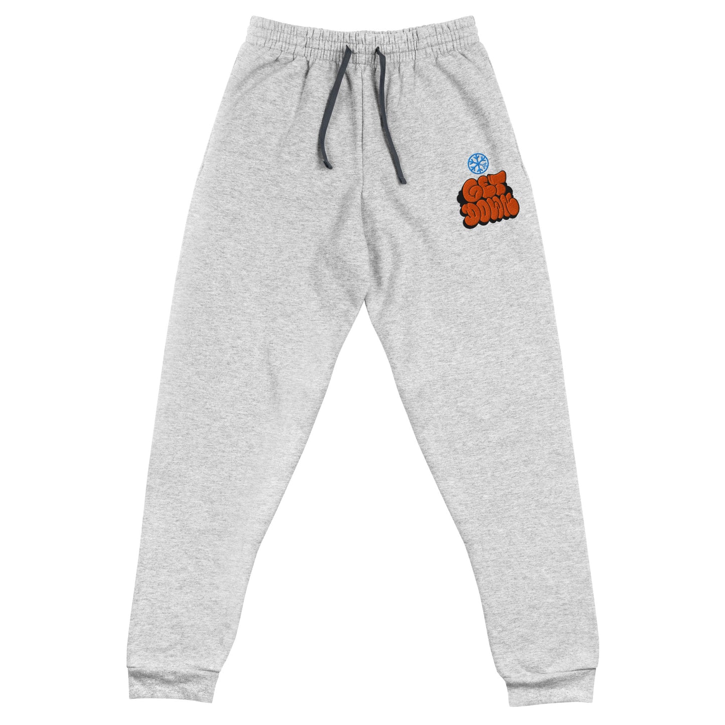 Gray-Get Down Graffiti Throw-up Joggers from B.Different Clothing, front view, graffiti-inspired streetwear