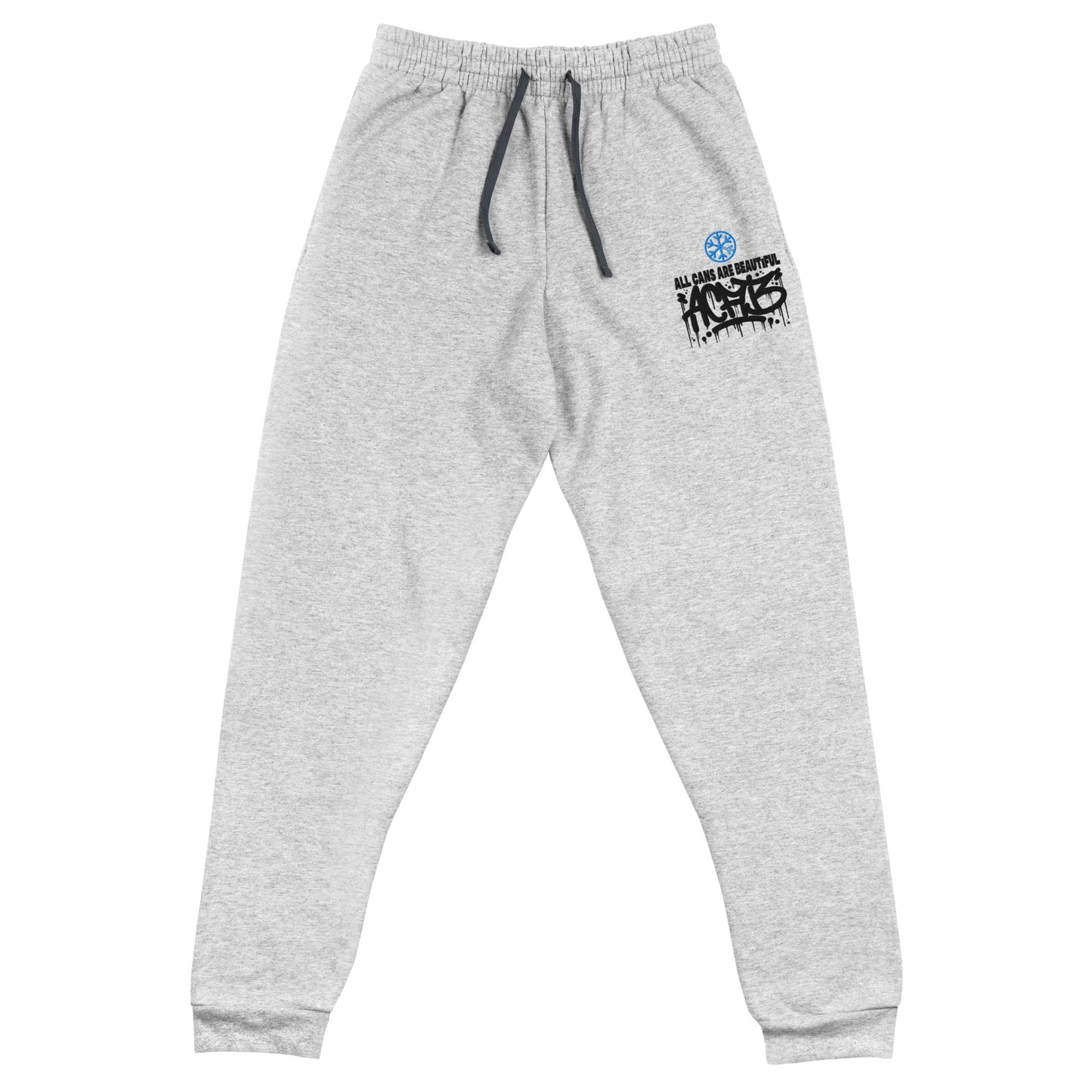 Gray-ACAB Graffiti Tag Joggers from B.Different Clothing, front view, graffiti-inspired streetwear