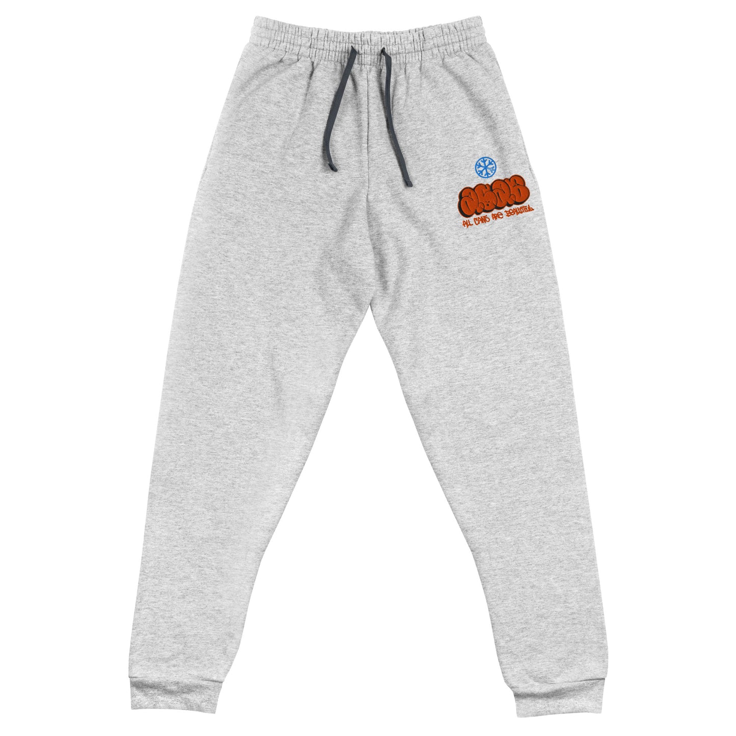 Gray-ACAB Graffiti Throw-up Joggers from B.Different Clothing, front view, graffiti-inspired streetwear