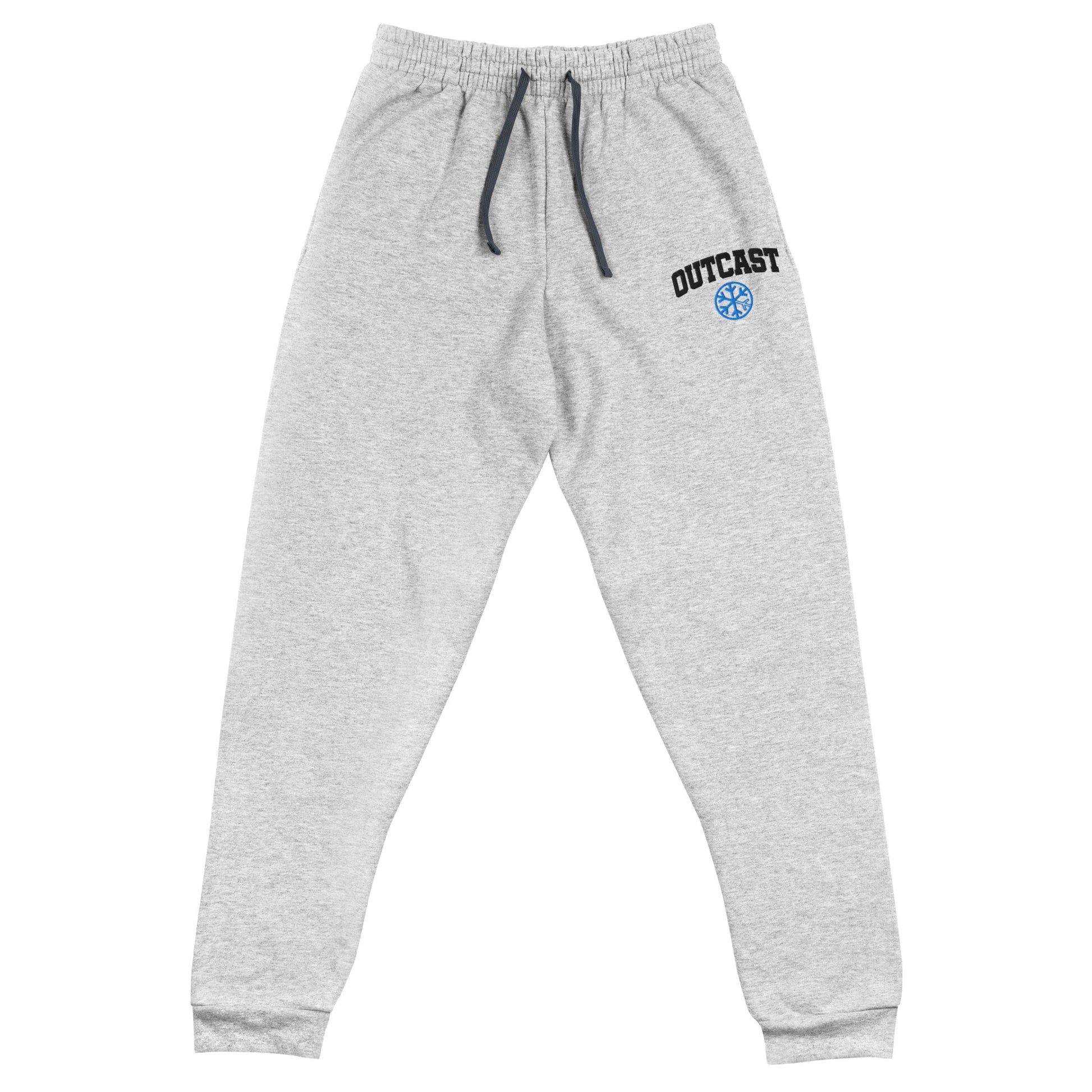 Gray-Outcast College Joggers from B.Different Clothing, front view, graffiti-inspired streetwear