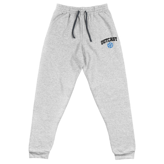 Gray-Outcast College Joggers from B.Different Clothing, front view, graffiti-inspired streetwear