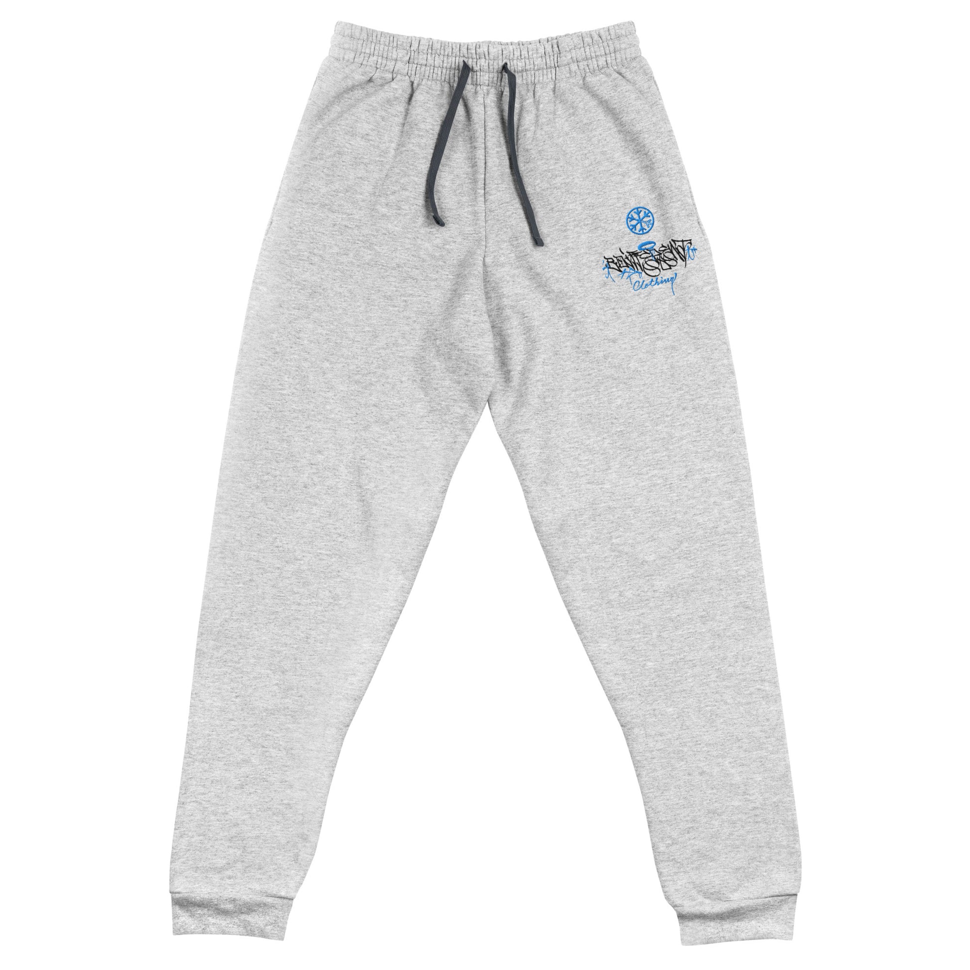 Gray-Caos One Collab Graffiti Joggers from B.Different Clothing, front view, graffiti-inspired streetwear