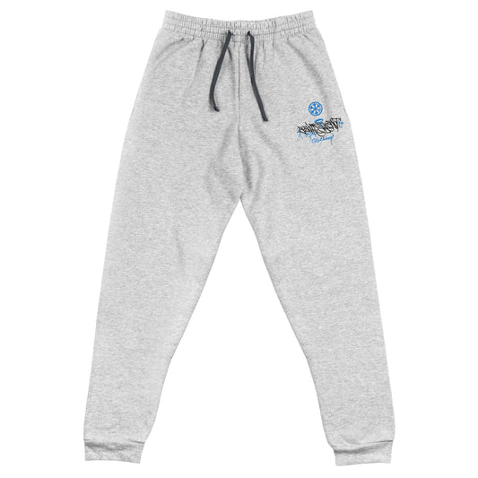 Gray-Caos One Collab Graffiti Joggers from B.Different Clothing, front view, graffiti-inspired streetwear