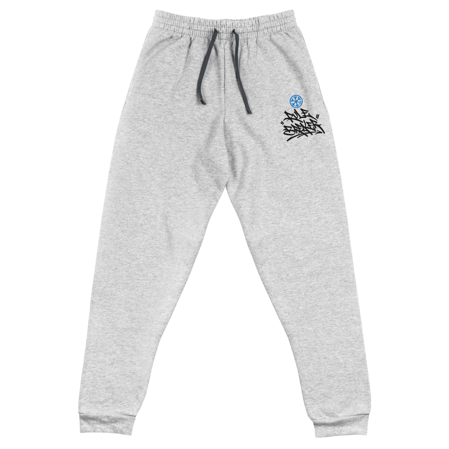 Gray-Rule Breaker Graffiti Tag Joggers from B.Different Clothing, front view, graffiti-inspired streetwear