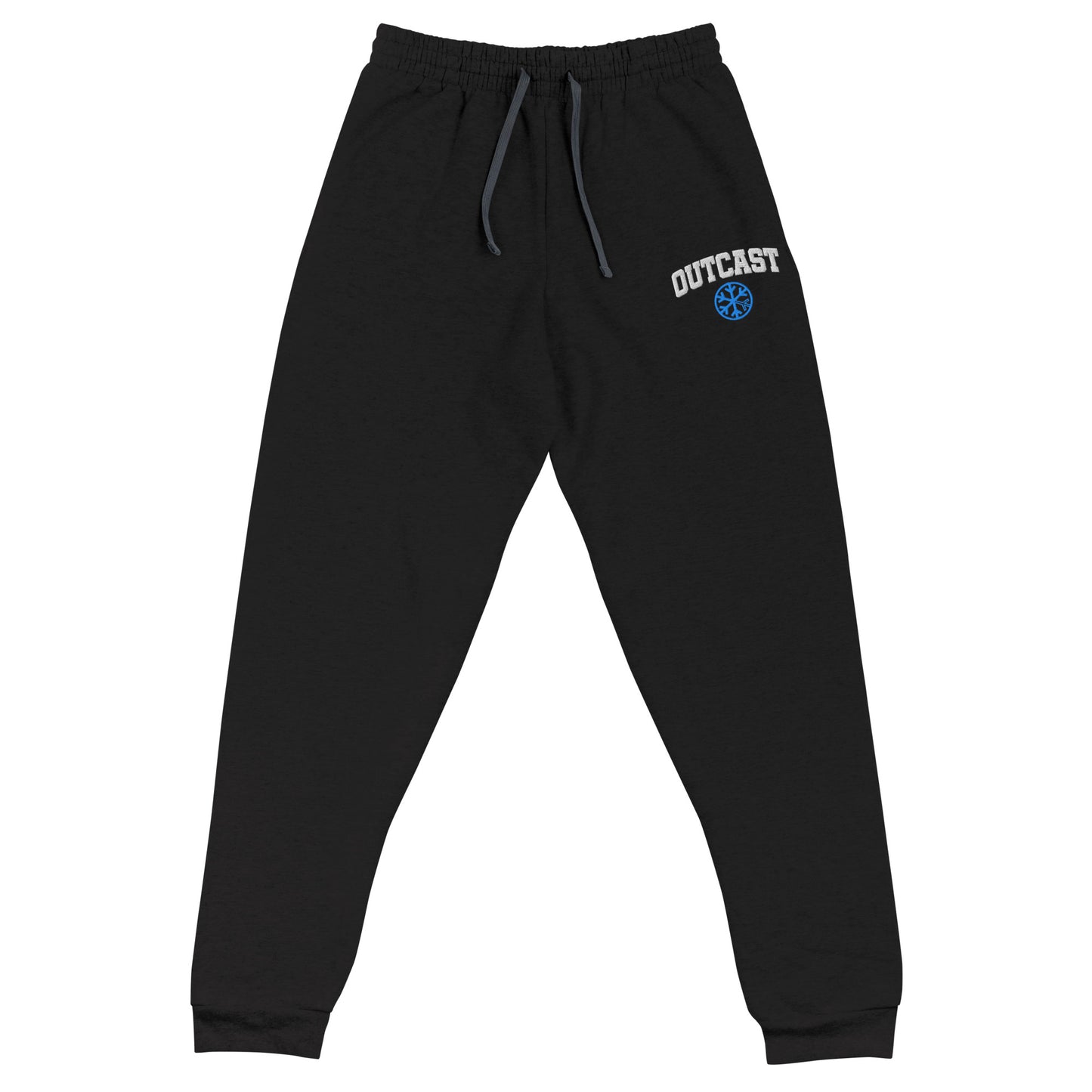 Black-Outcast College Joggers from B.Different Clothing, front view, graffiti-inspired streetwear