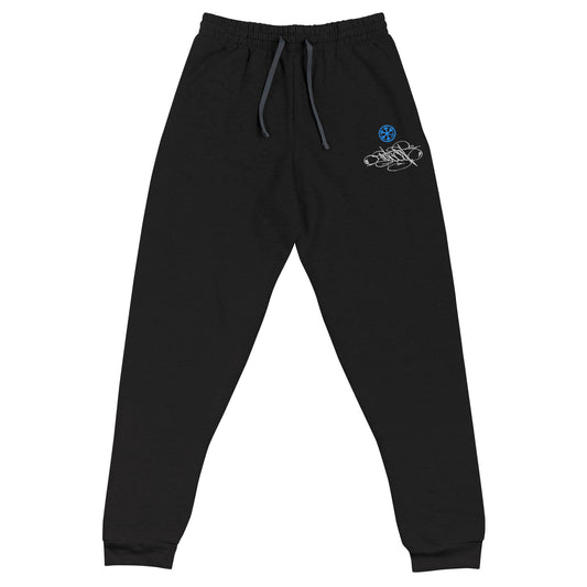 Black-Outcast Tag Joggers by Graffiti Dad from B.Different Clothing, front view, graffiti-inspired streetwear