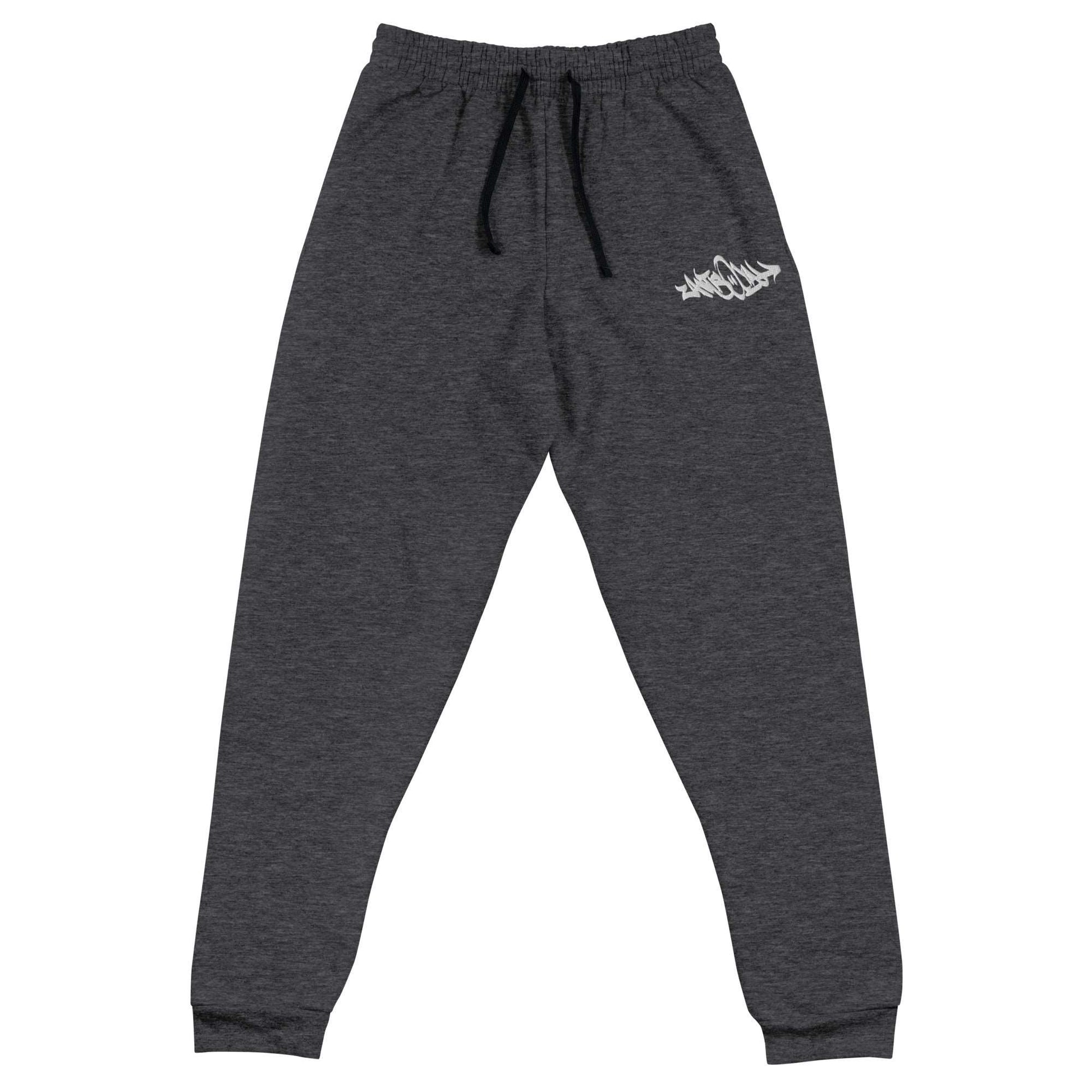 front of Antisocial Graffiti Tag joggers dark gray by B.Different Clothing street art graffiti inspired independent streetwear brand