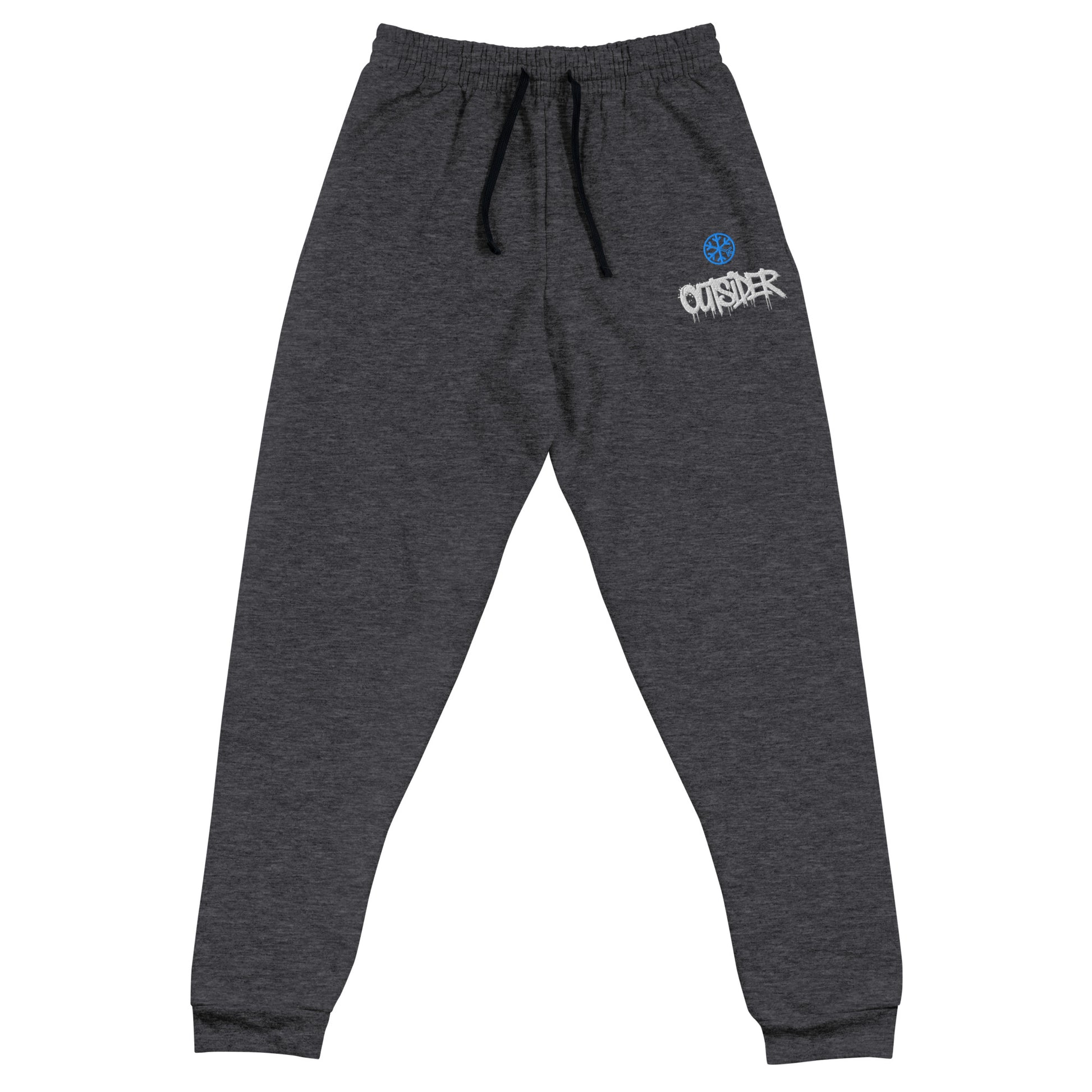 Darkgray-Outsider Graffiti Tag Joggers from B.Different Clothing, front view, graffiti-inspired streetwear