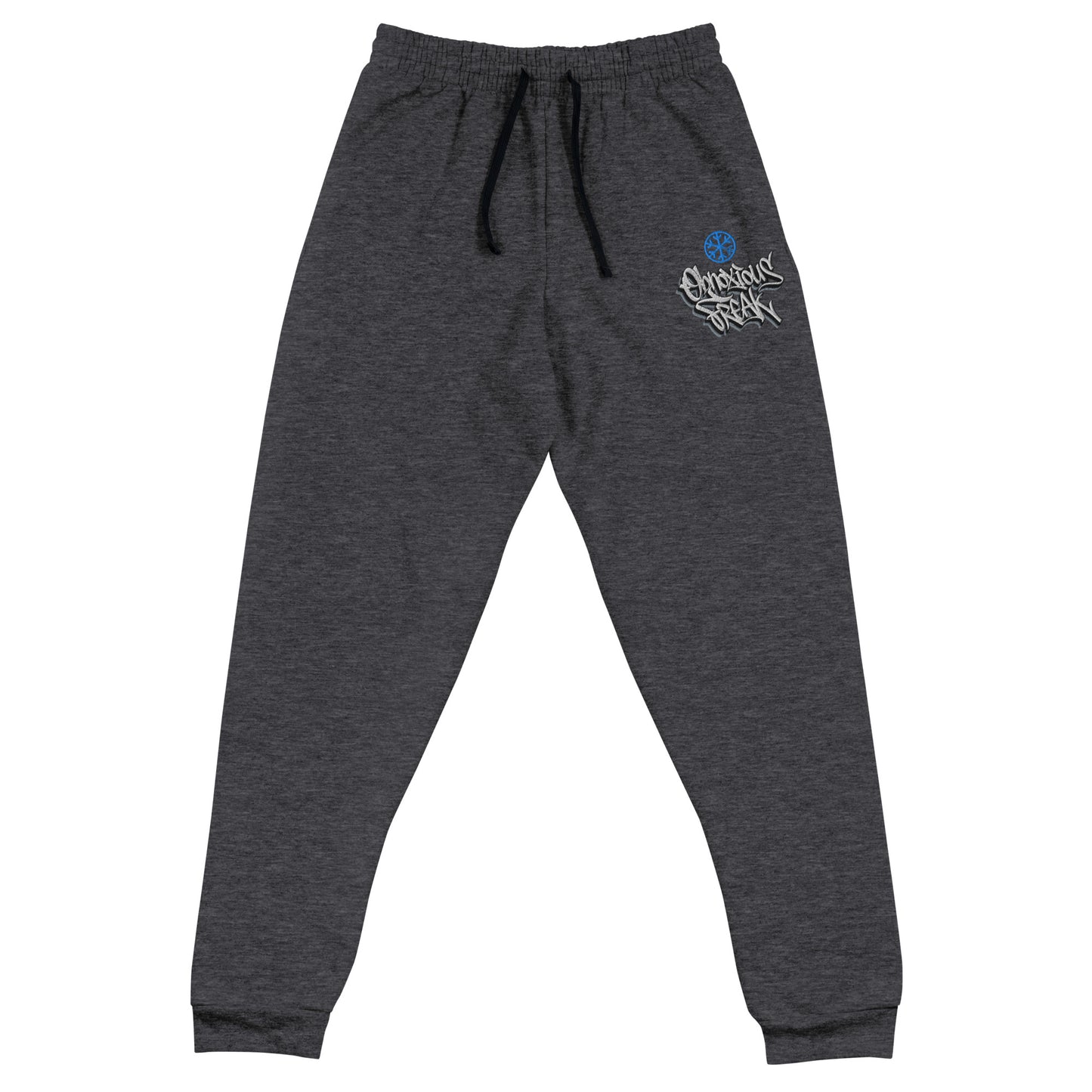 Darkgray-Obnoxious Freak Graffiti Joggers from B.Different Clothing, front view, graffiti-inspired streetwear