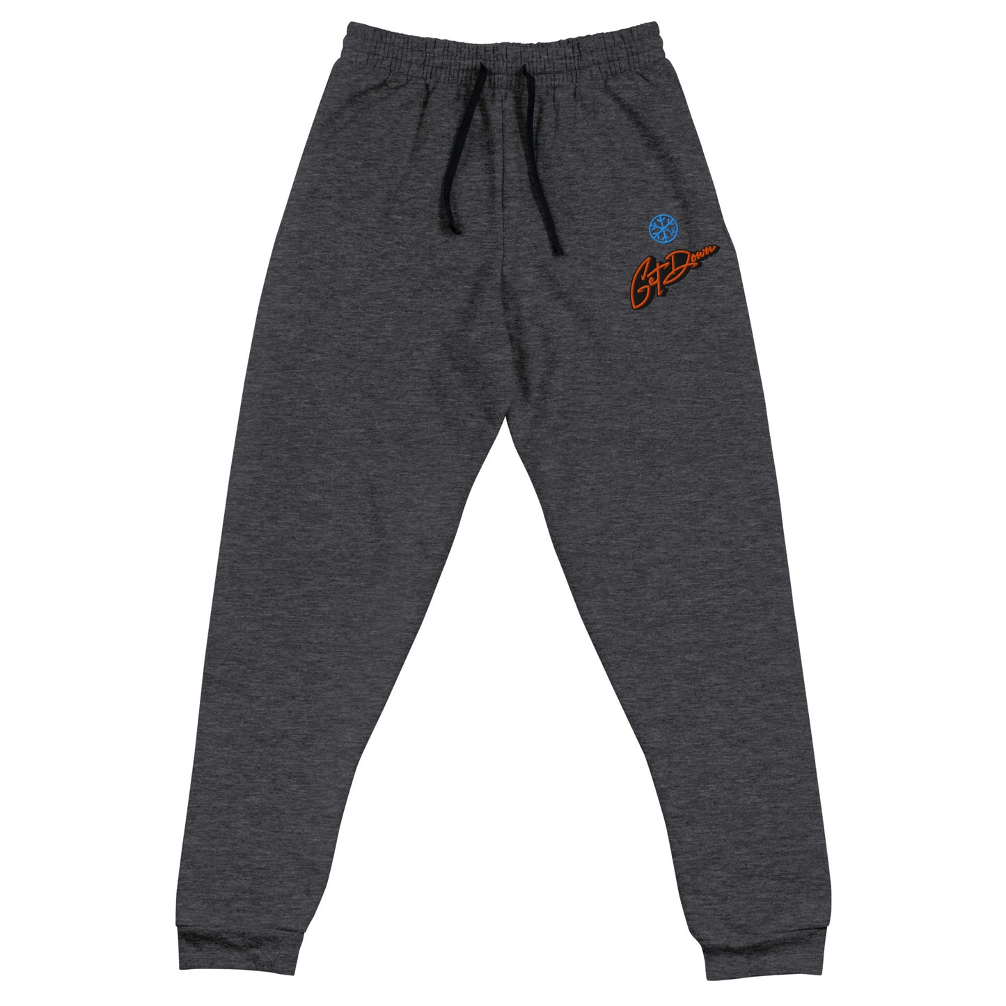 Darkgray-Get Down Graffiti Lettering Joggers from B.Different Clothing, front view, graffiti-inspired streetwear