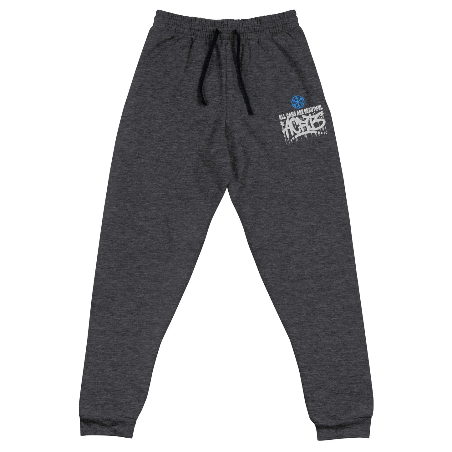 Darkgray-ACAB Graffiti Tag Joggers from B.Different Clothing, front view, graffiti-inspired streetwear