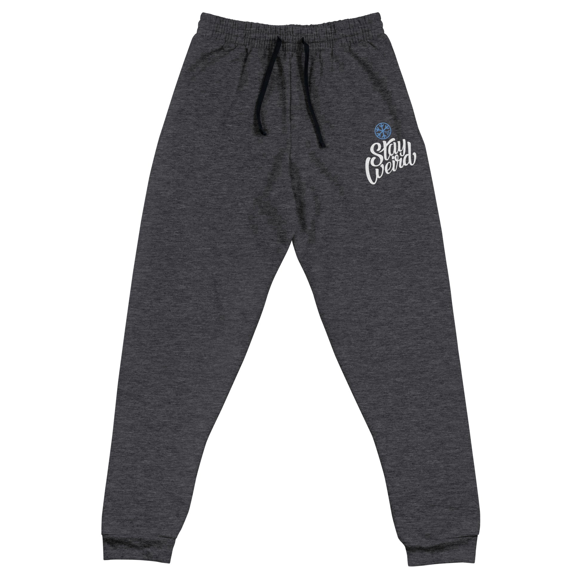 Darkgray-Stay Weird Joggers from B.Different Clothing, front view, graffiti-inspired streetwear