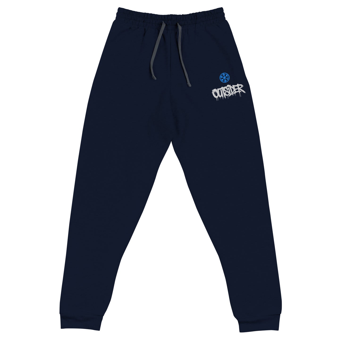 Navy-Outsider Graffiti Tag Joggers from B.Different Clothing, front view, graffiti-inspired streetwear