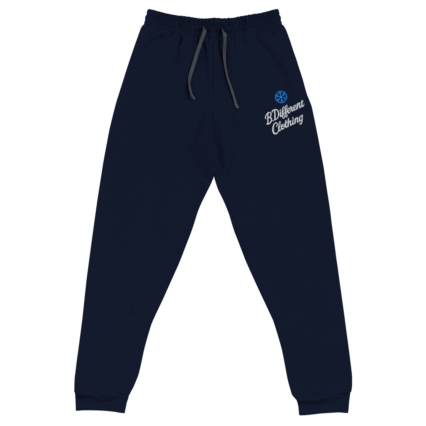 Navy-The League Joggers from B.Different Clothing, front view, graffiti-inspired streetwear