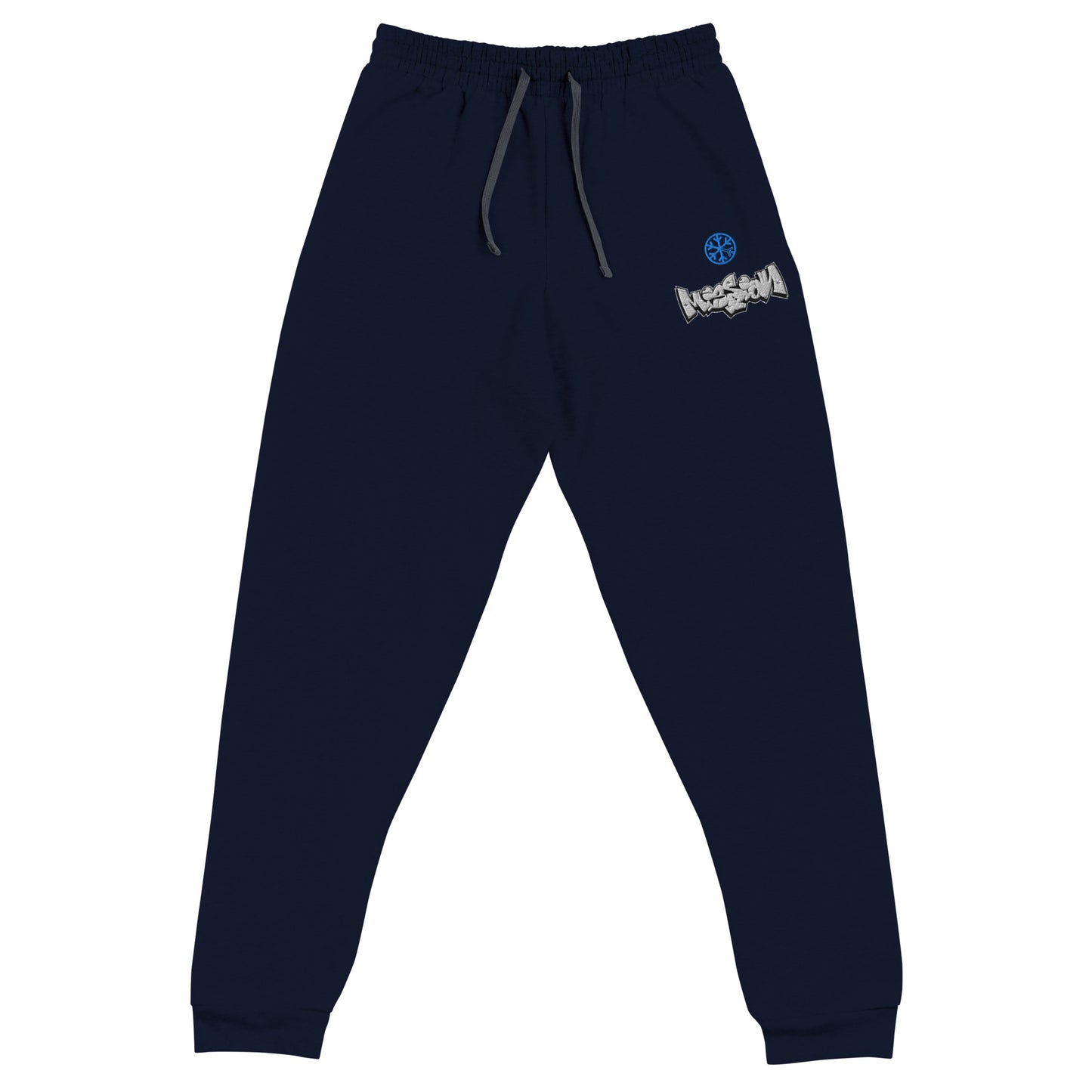 Navy-Mission Graffiti Piece Joggers from B.Different Clothing, front view, graffiti-inspired streetwear