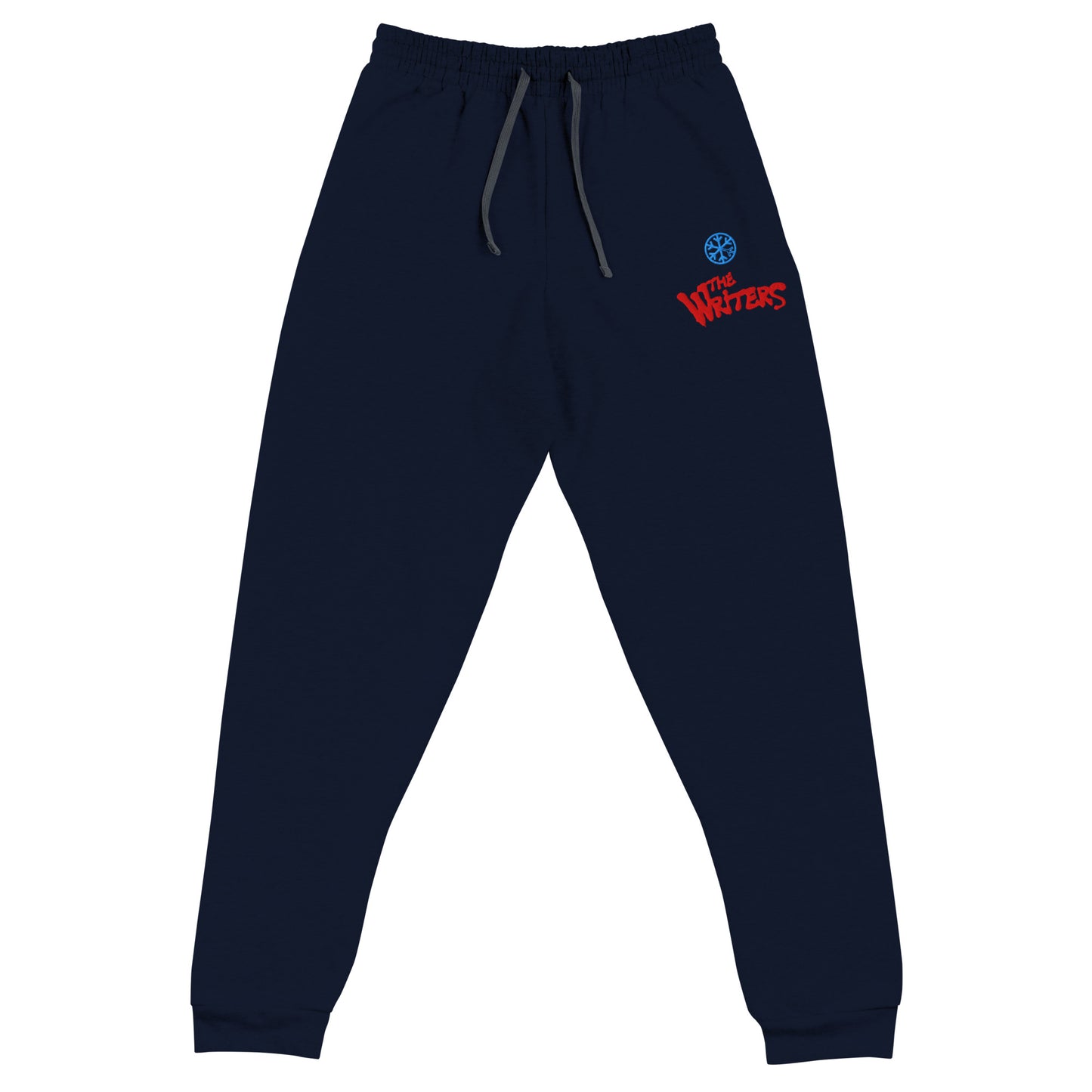 Navy-The Writers Graffiti Lettering Joggers from B.Different Clothing, front view, graffiti-inspired streetwear