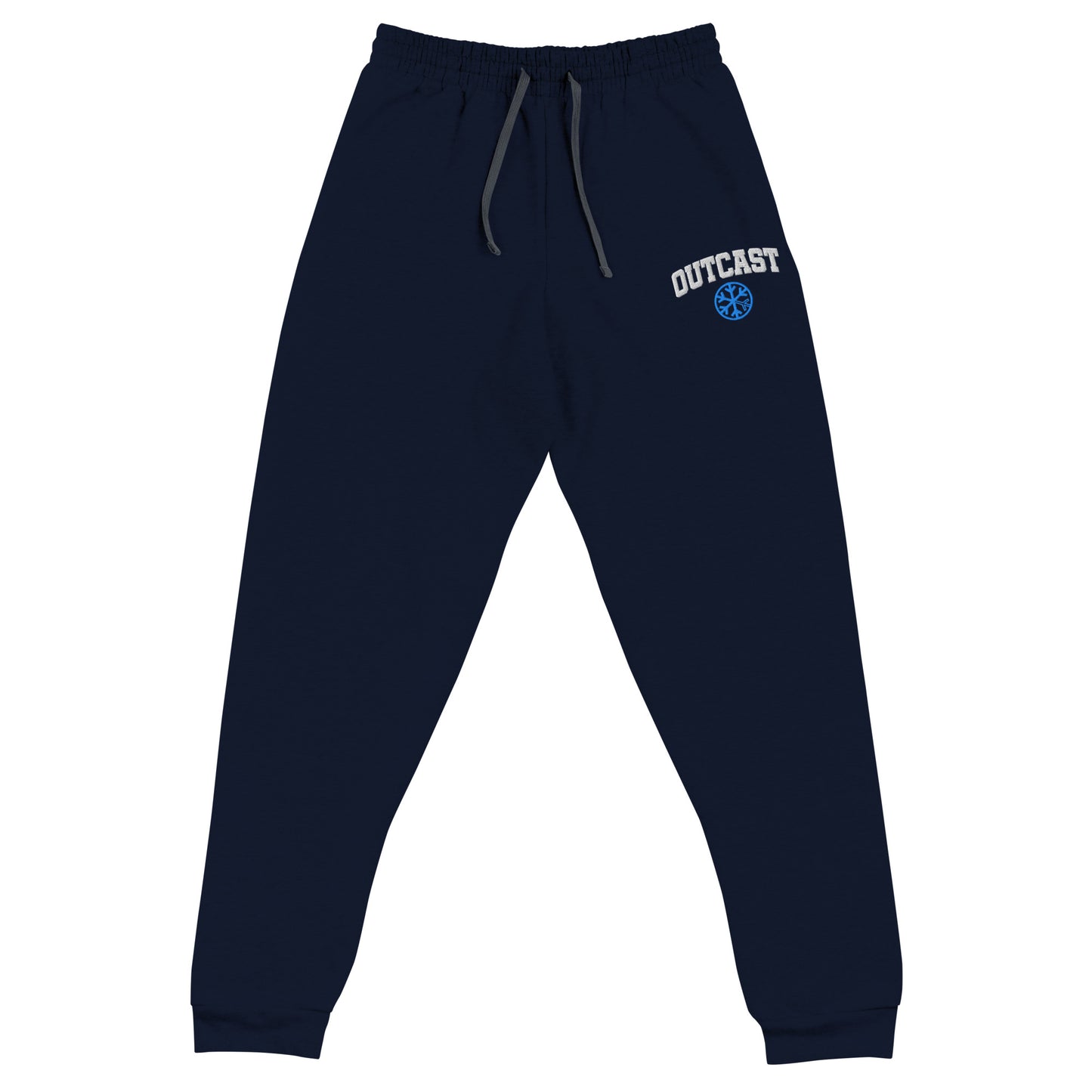 Navy-Outcast College Joggers from B.Different Clothing, front view, graffiti-inspired streetwear