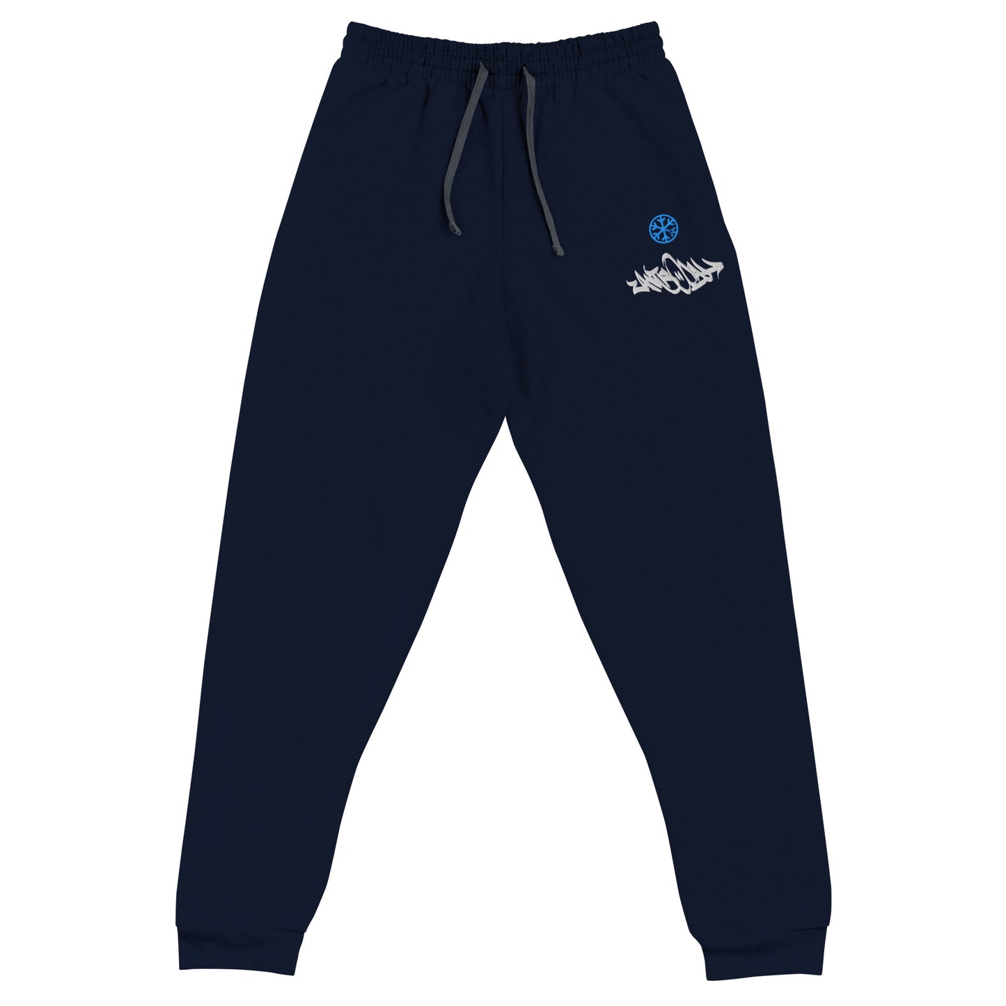 Navy-Antisocial Graffiti Tag Joggers from B.Different Clothing, front view, graffiti-inspired streetwear