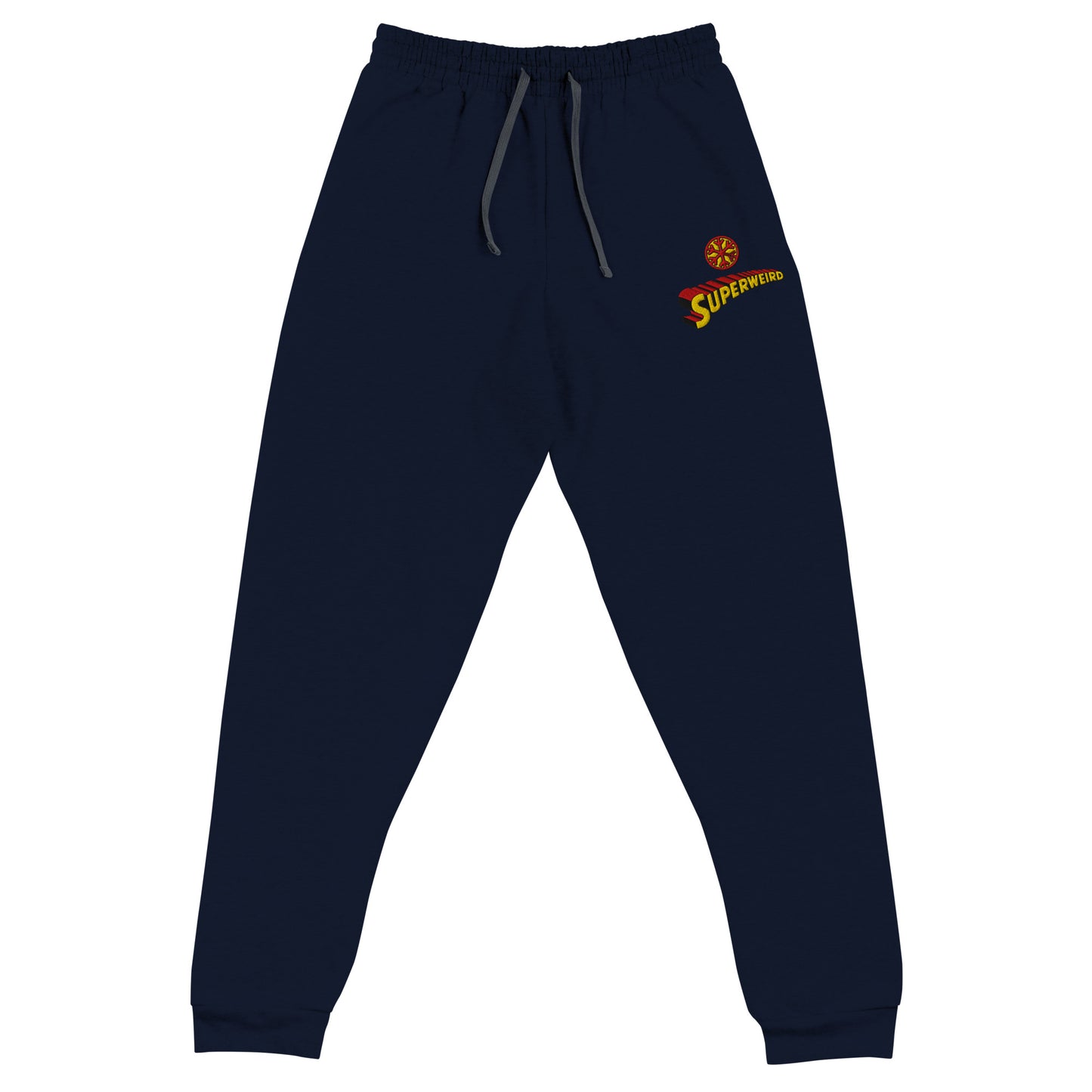 Navy-Superweird Joggers from B.Different Clothing, front view, graffiti-inspired streetwear
