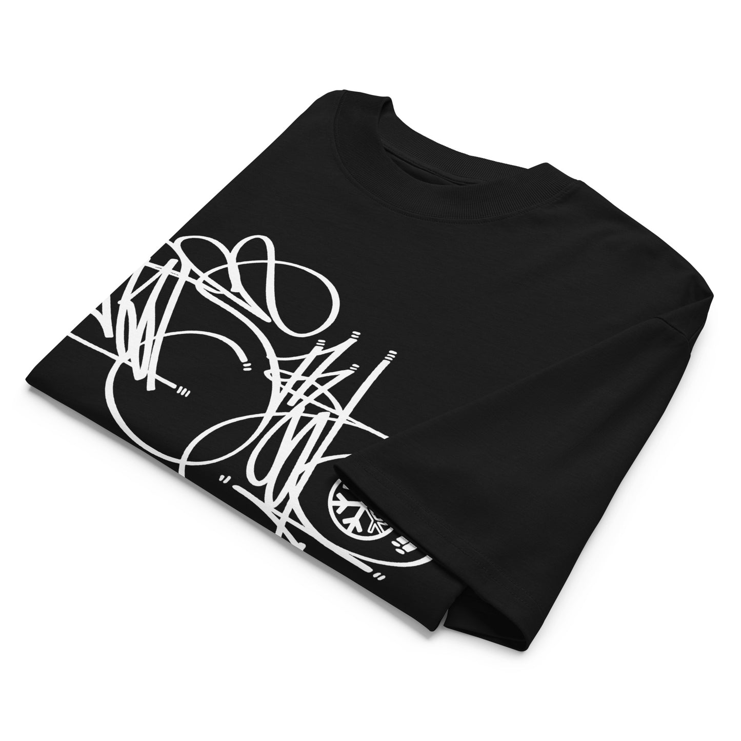 Black-Misfit Tag Tee by Graffiti Dad from B.Different Clothing, folded, graffiti-inspired streetwear, oversized heavyweight t-shirt