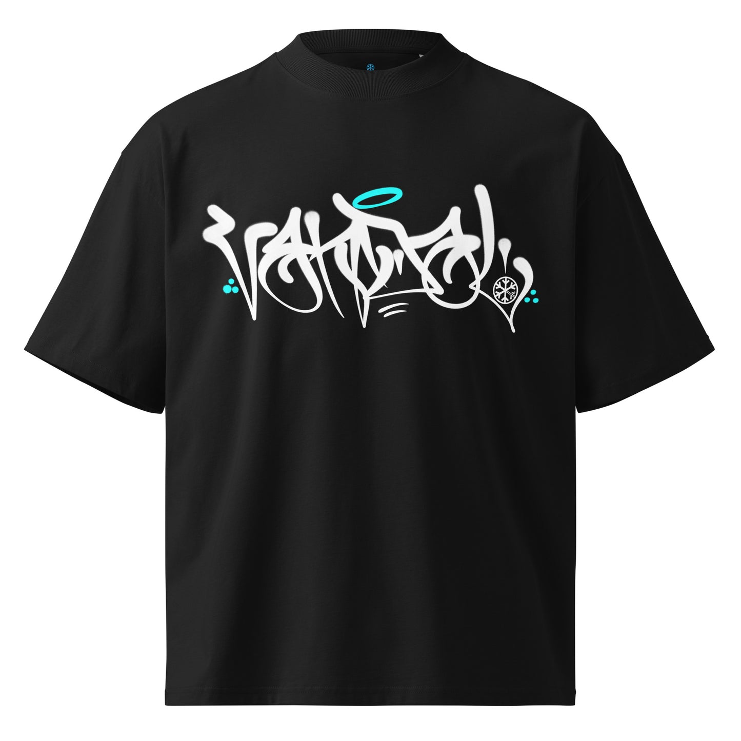 Black-Vandal Graffiti Tag Tee by Caos One from B.Different Clothing, front view, graffiti-inspired streetwear, oversized heavyweight t-shirt