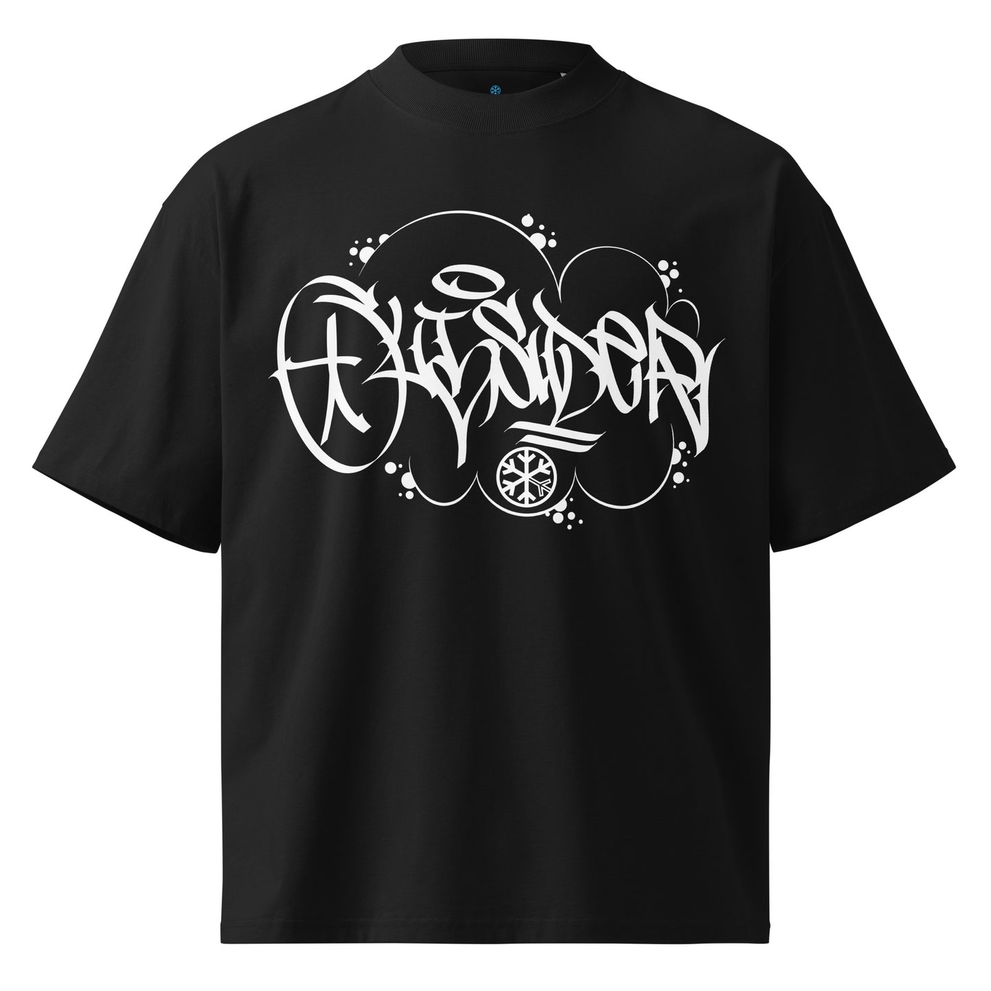 Black-Outsider Graffiti Tag Tee by Caos One from B.Different Clothing, front view, graffiti-inspired streetwear, oversized heavyweight t-shirt
