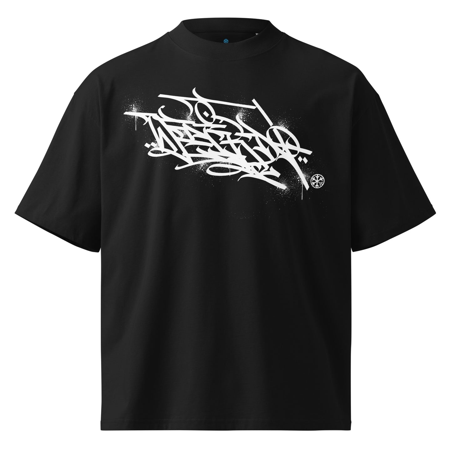 Black-Weirdo Graffiti Tag Tee by Shew from B.Different Clothing, front view, graffiti-inspired streetwear, oversized heavyweight t-shirt