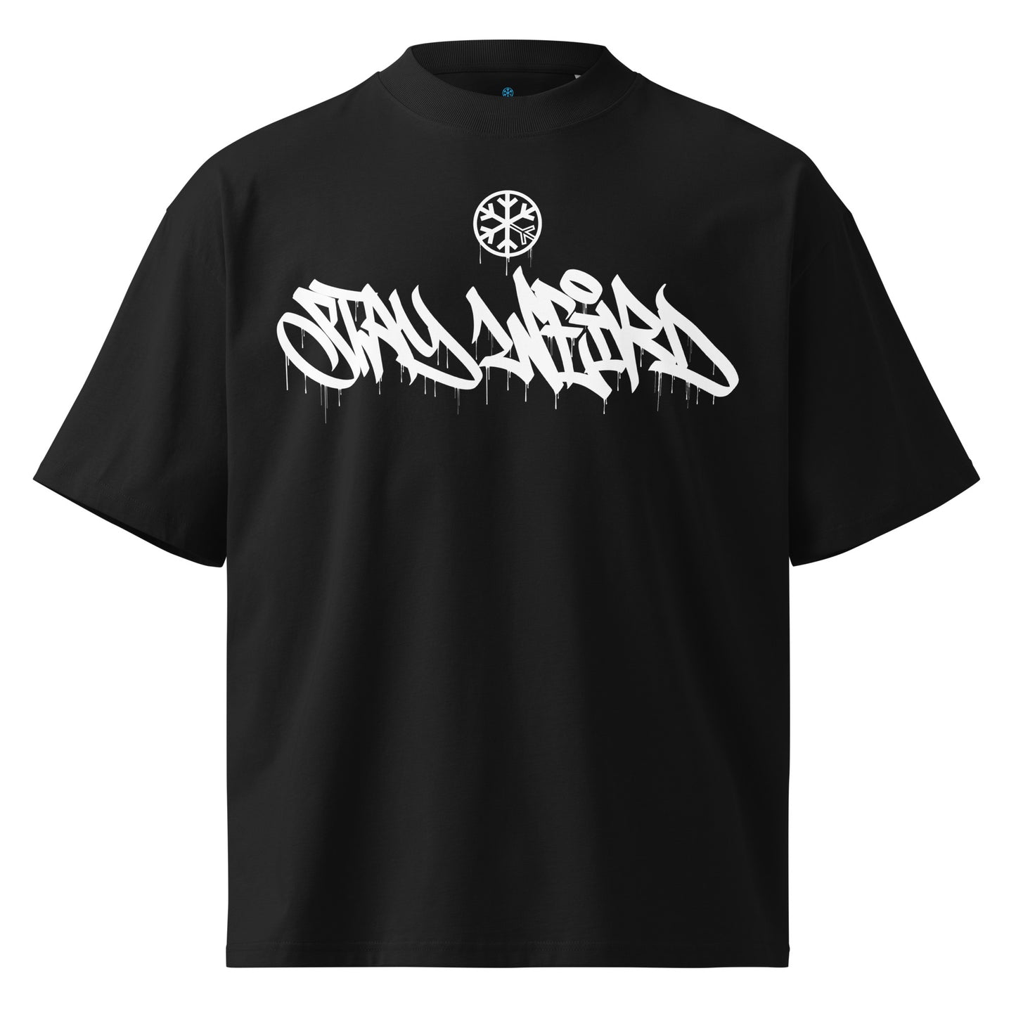 Black-Stay Weird Graffiti Tag Tee by Monsterinho from B.Different Clothing, front view, graffiti-inspired streetwear, oversized heavyweight t-shirt