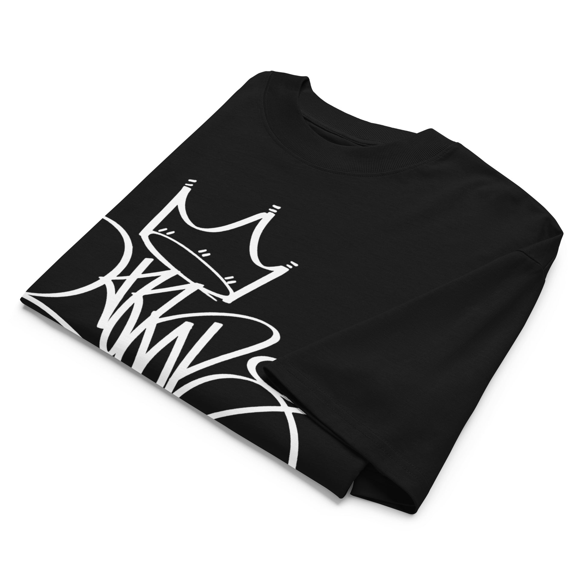 Black-Mop King Tag Tee by Graffiti Dad from B.Different Clothing, folded, graffiti-inspired streetwear t-shirt