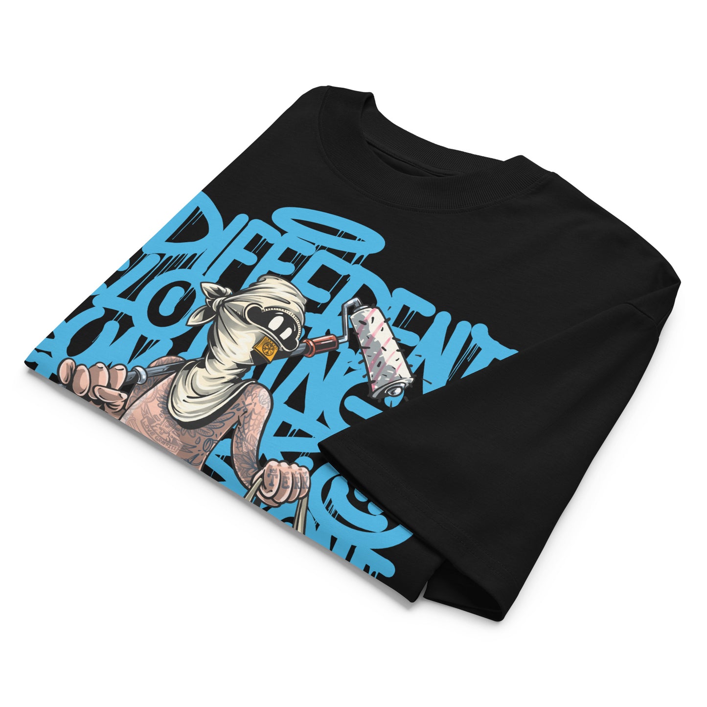Black-Summer Graffiti Tee by Trk One from B.Different Clothing, folded, graffiti-inspired streetwear t-shirt