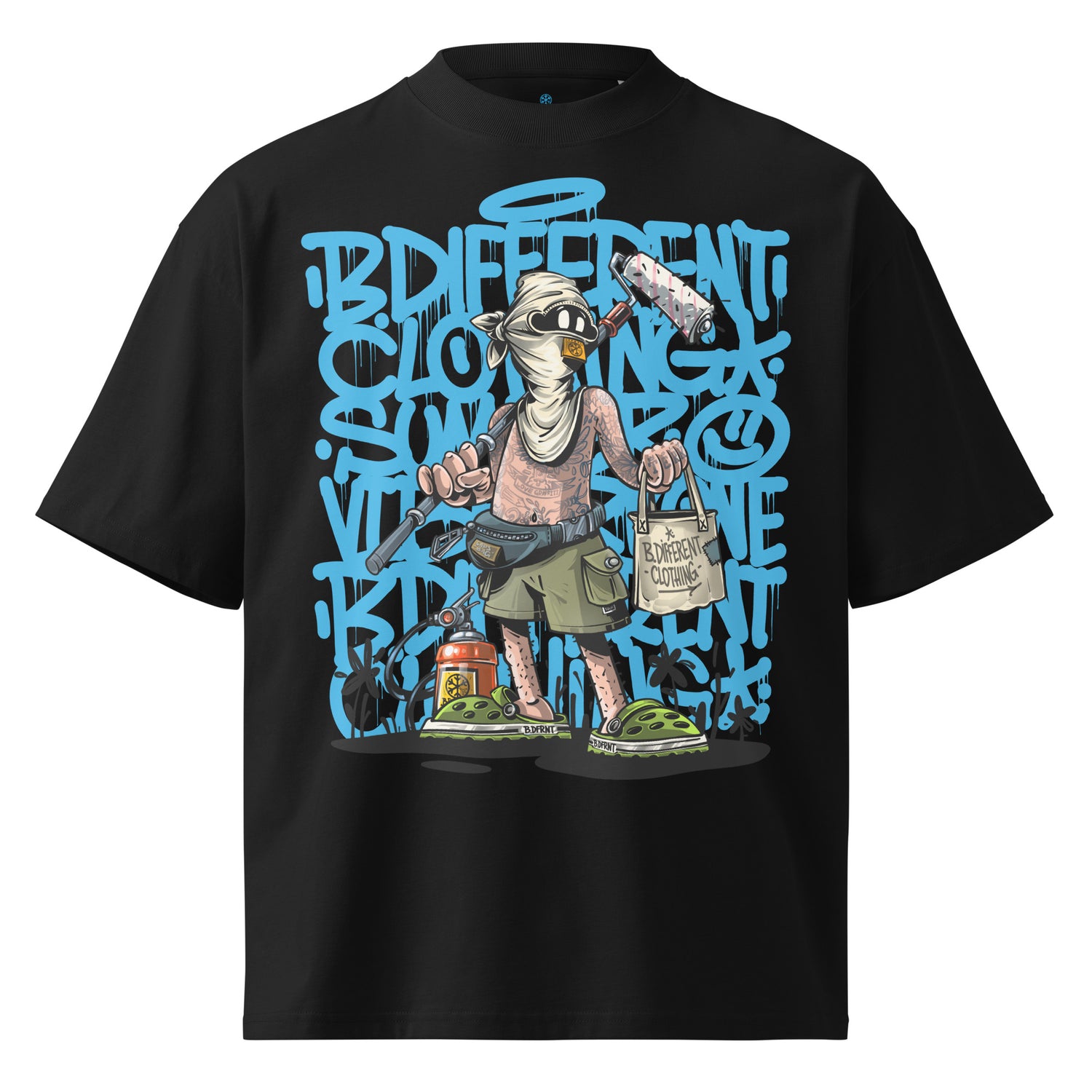 Black-Summer Graffiti Tee by Trk One from B.Different Clothing, front view, graffiti-inspired streetwear t-shirt