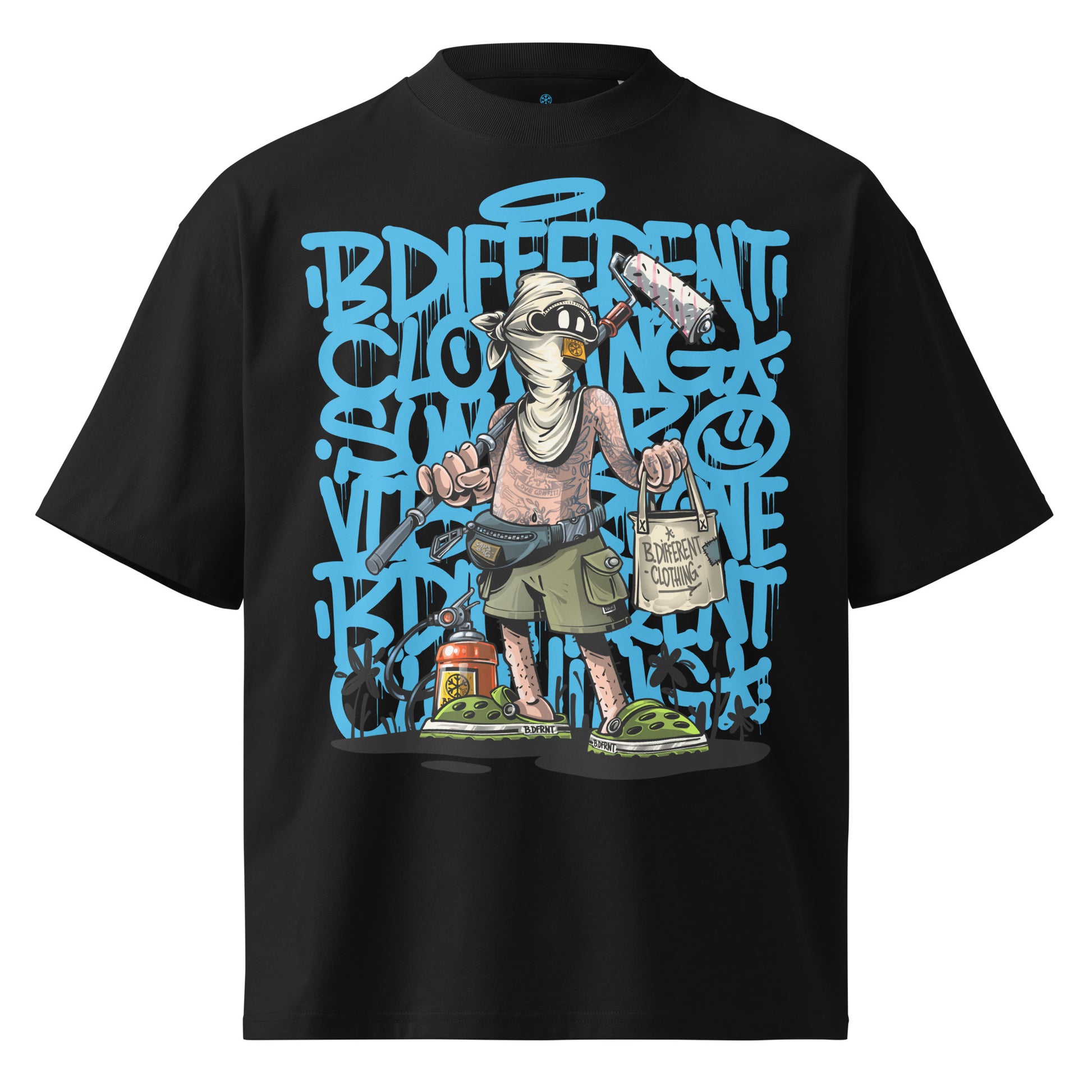 Black-Summer Graffiti Tee by Trk One from B.Different Clothing, front view, graffiti-inspired streetwear t-shirt