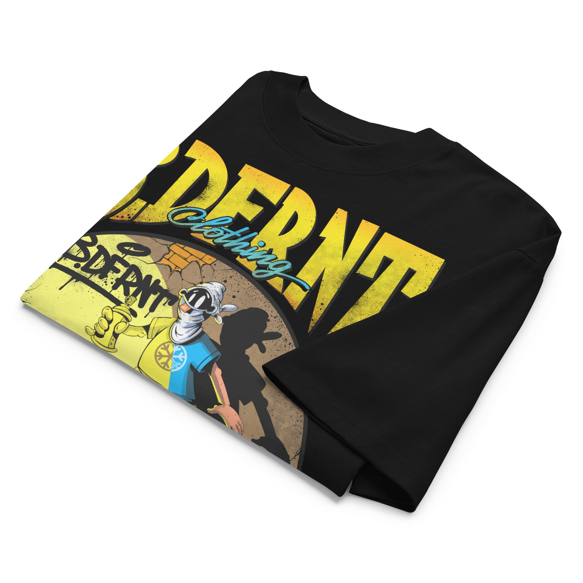 Black-Street Spotlight Graffiti Tee by Trk One from B.Different Clothing, folded, graffiti-inspired streetwear t-shirt