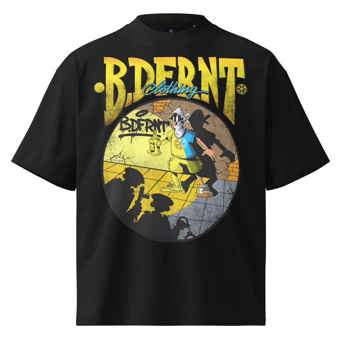 Black-Street Spotlight Graffiti Tee by Trk One from B.Different Clothing, front view, graffiti-inspired streetwear t-shirt