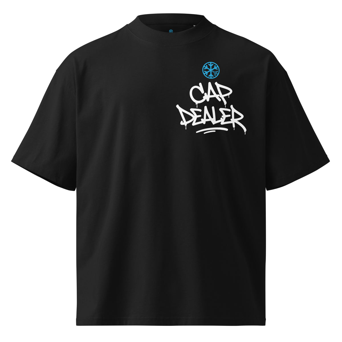 Black-Cap Dealer Graffiti Tee from B.Different Clothing, front view, graffiti-inspired streetwear