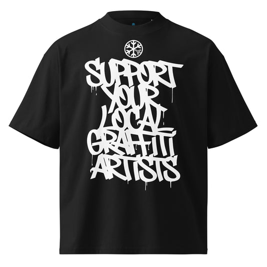 Black-Support Your Local Graffiti Artists Tee from B.Different Clothing, front view, graffiti-inspired streetwear