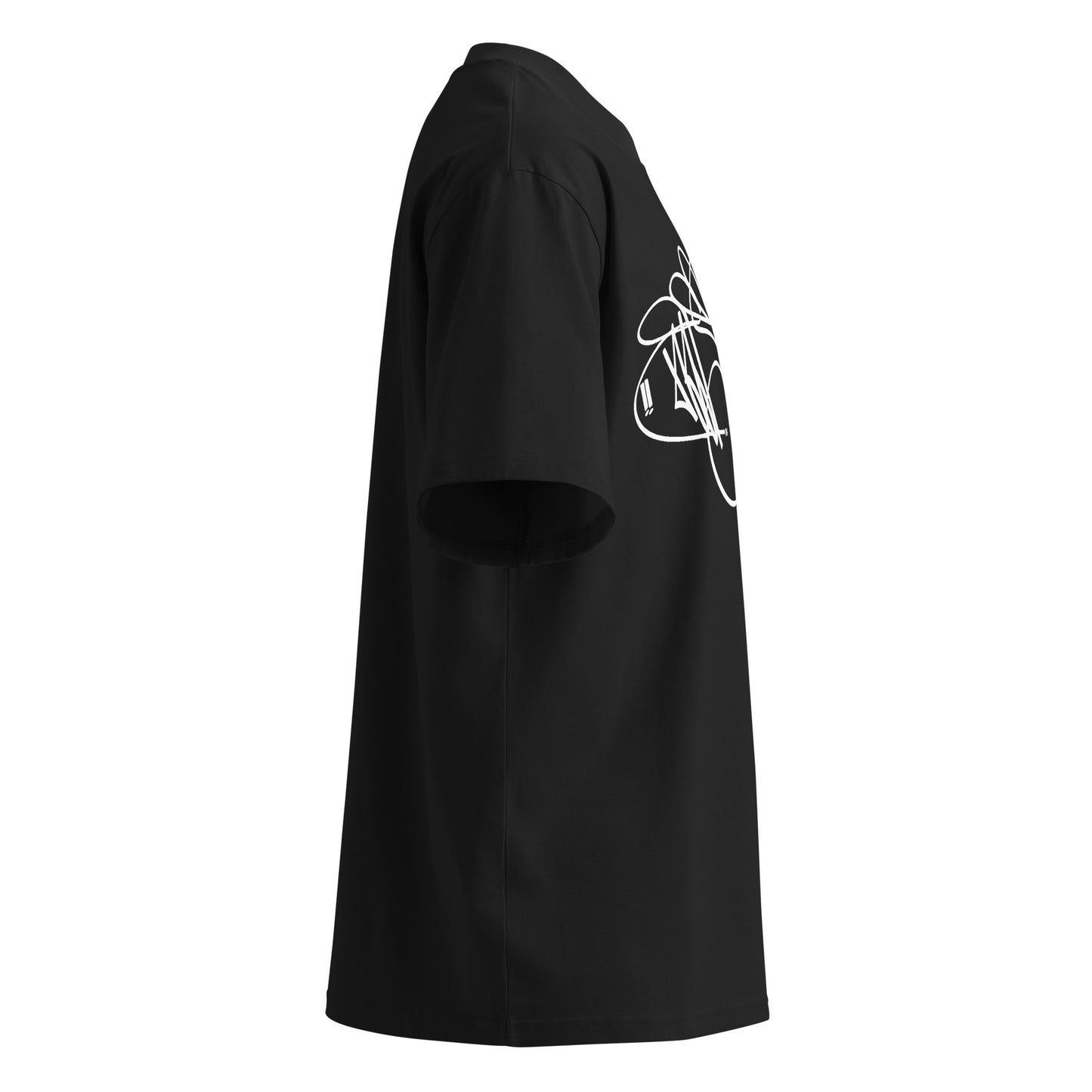 Black-Misfit Tag Tee by Graffiti Dad from B.Different Clothing, right view, graffiti-inspired streetwear, oversized heavyweight t-shirt