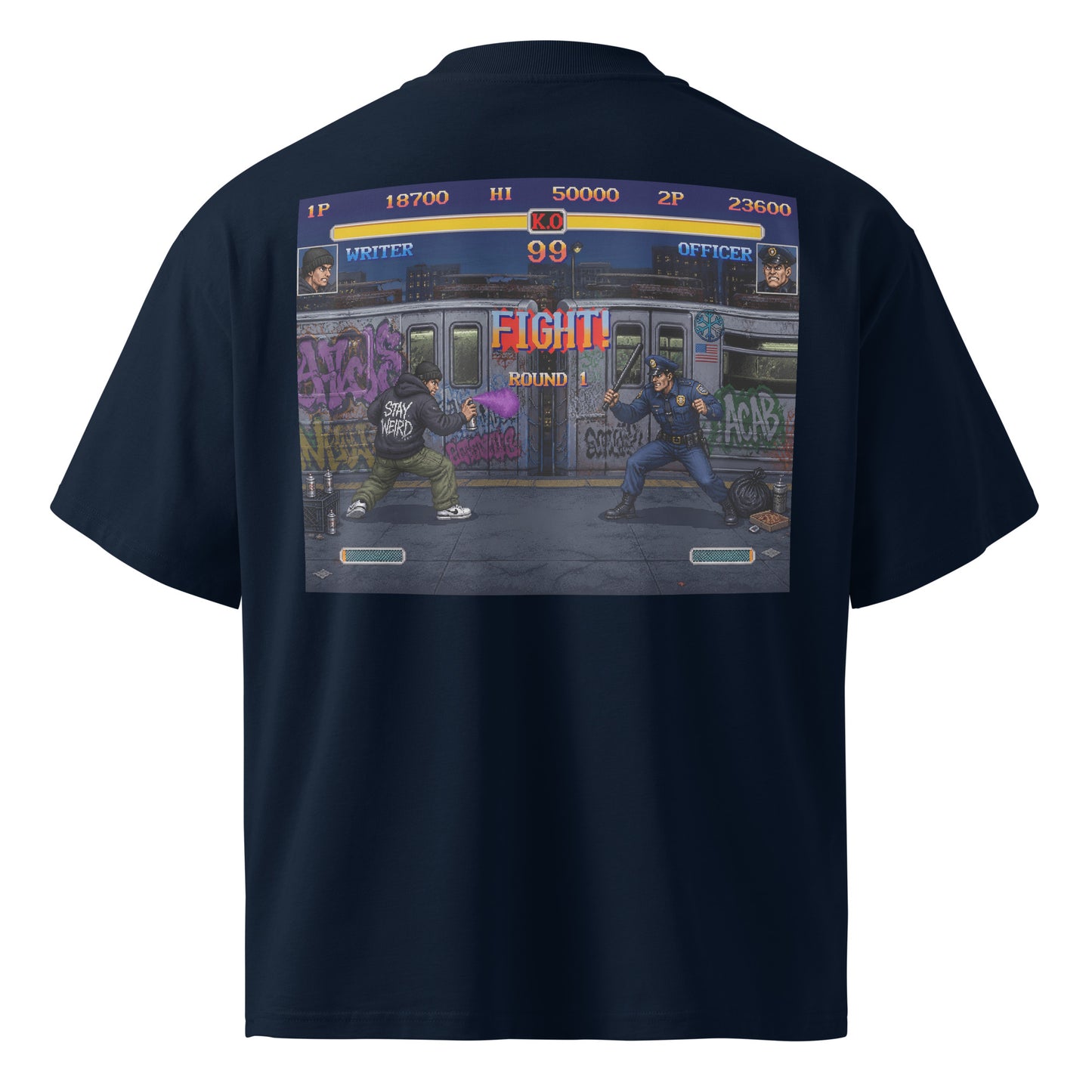 Navy-Street Writer II Graffiti Tee from B.Different Clothing, back view, graffiti-inspired streetwear t-shirt
