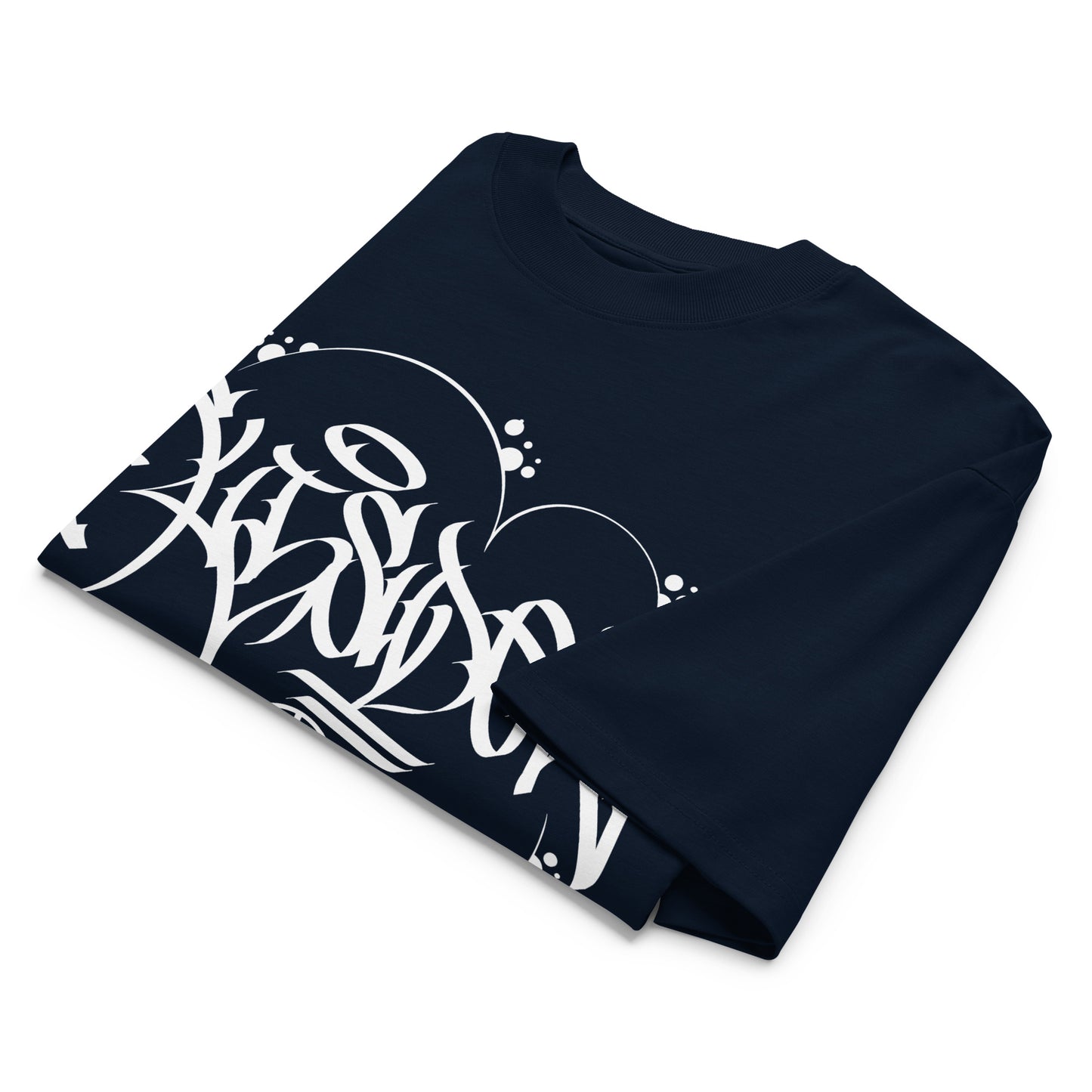 Navy-Outsider Graffiti Tag Tee by Caos One from B.Different Clothing, folded, graffiti-inspired streetwear, oversized heavyweight t-shirt