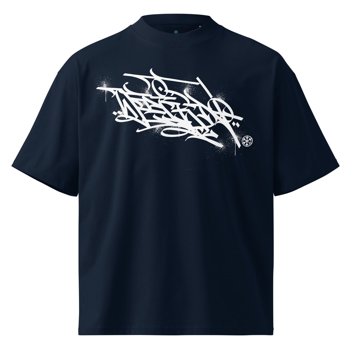 Navy-Weirdo Graffiti Tag Tee by Shew from B.Different Clothing, front view, graffiti-inspired streetwear, oversized heavyweight t-shirt