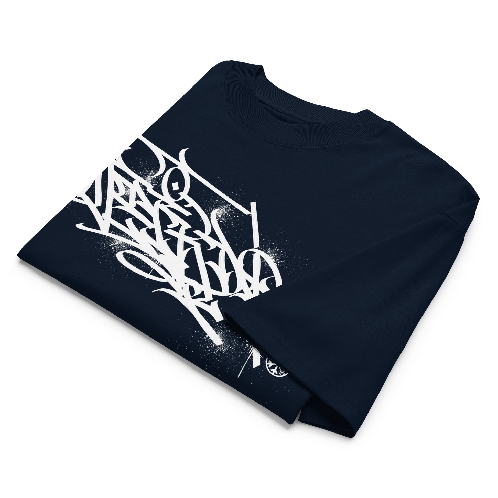 Navy-Weirdo Graffiti Tag Tee by Shew from B.Different Clothing, folded, graffiti-inspired streetwear, oversized heavyweight t-shirt