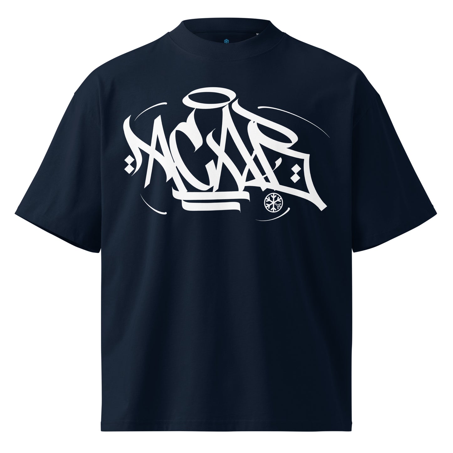 Navy-Acab Graffiti Tag Tee by Caos One from B.Different Clothing, front view, graffiti-inspired streetwear, oversized heavyweight t-shirt