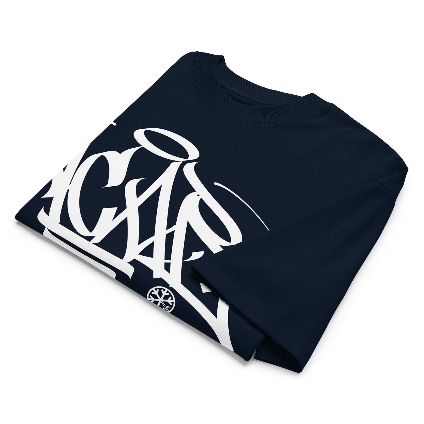 Navy-Acab Graffiti Tag Tee by Caos One from B.Different Clothing, folded, graffiti-inspired streetwear, oversized heavyweight t-shirt