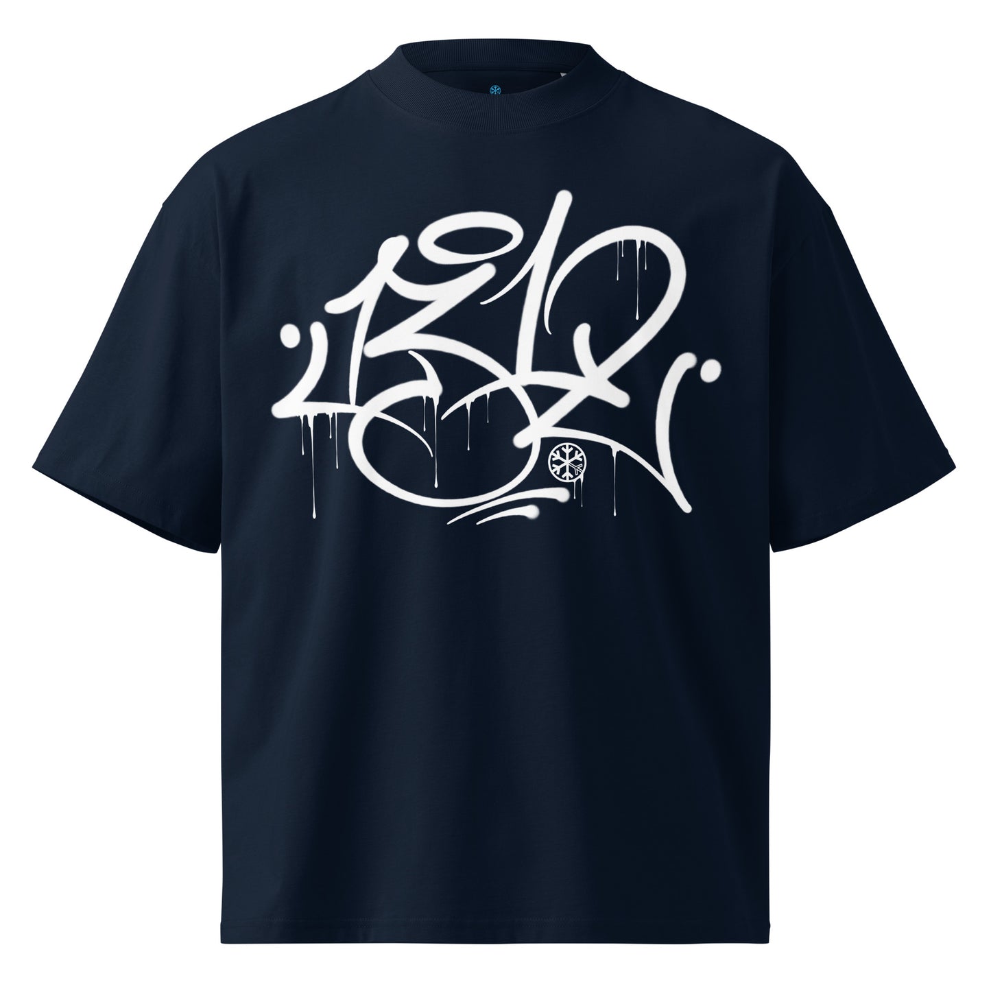 Navy-1312 Graffiti Tag Tee by Caos One from B.Different Clothing, front view, graffiti-inspired streetwear, oversized heavyweight t-shirt