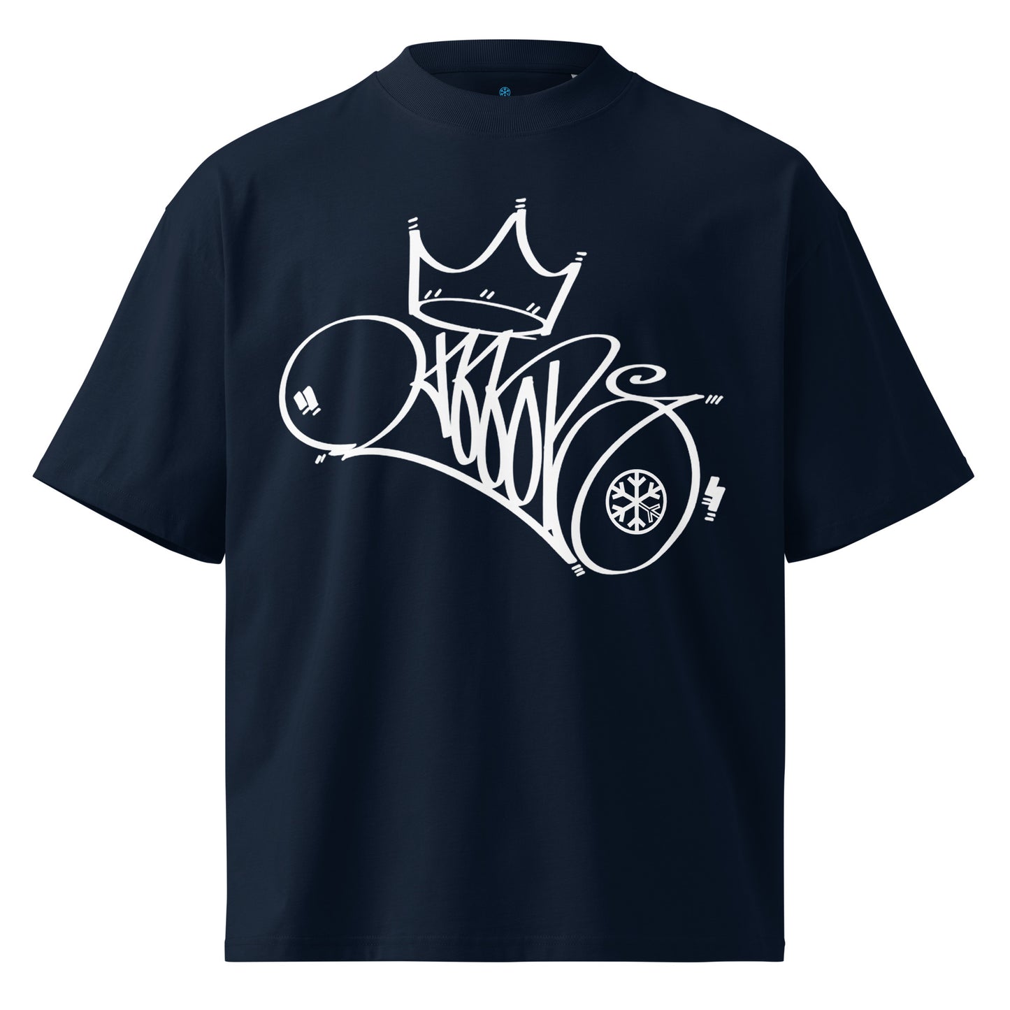 Navy-Mop King Tag Tee by Graffiti Dad from B.Different Clothing, front view, graffiti-inspired streetwear t-shirt