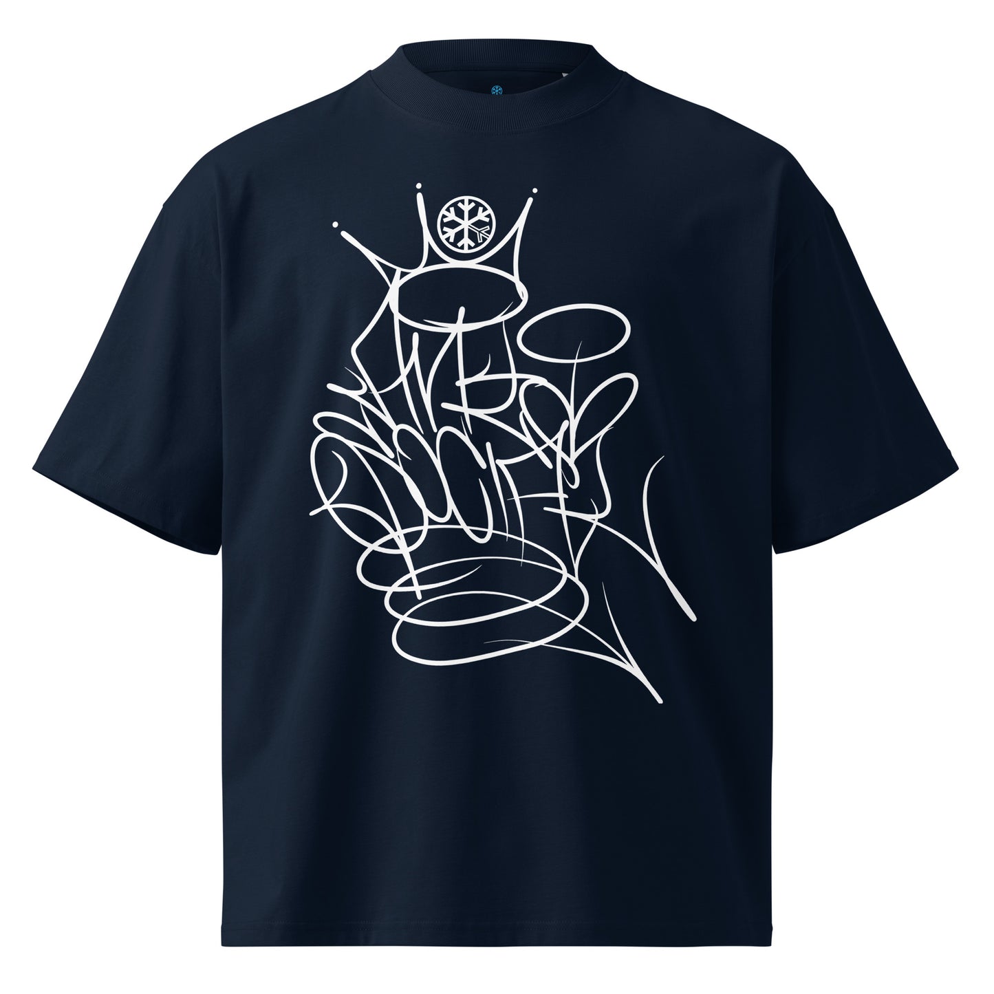 Navy-Antisocial Graffiti Tag Tee by Caos One from B.Different Clothing, front view, graffiti-inspired streetwear t-shirt