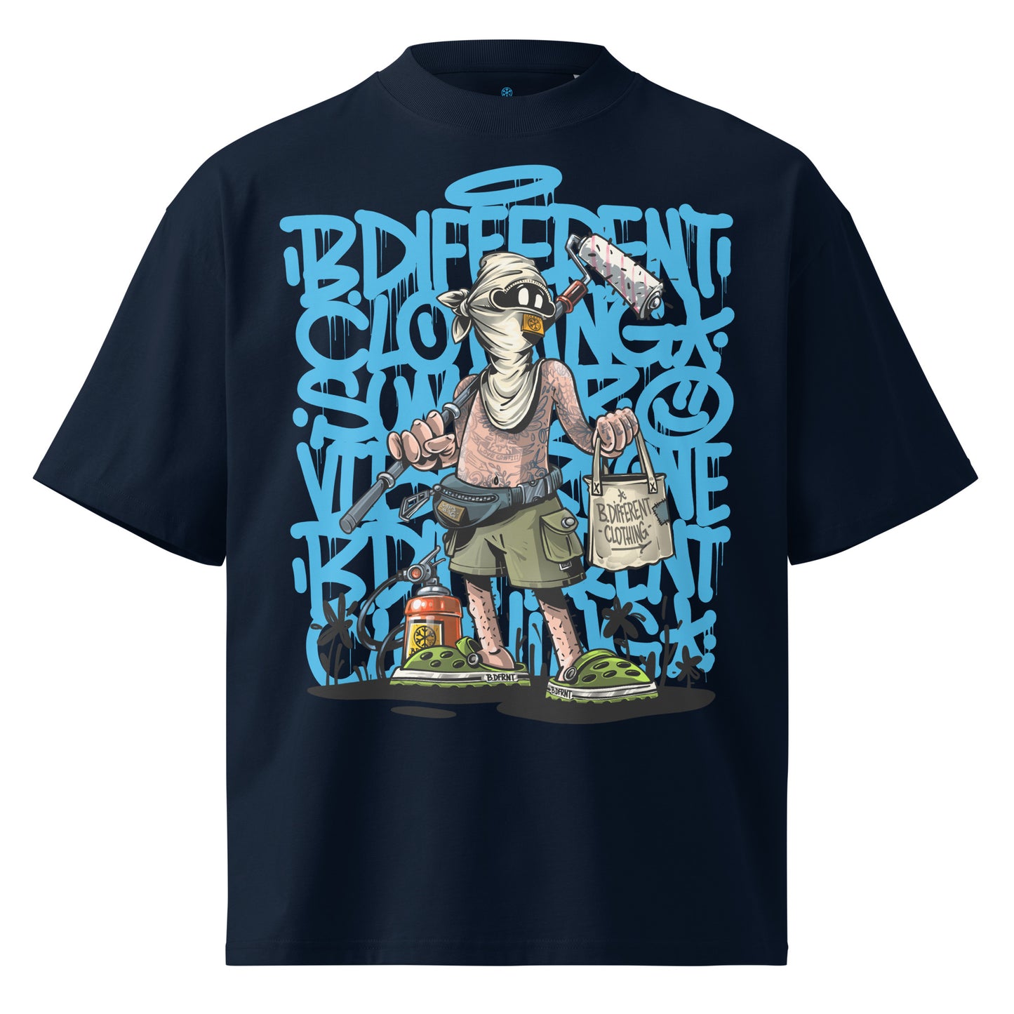 Navy-Summer Graffiti Tee by Trk One from B.Different Clothing, front view, graffiti-inspired streetwear t-shirt