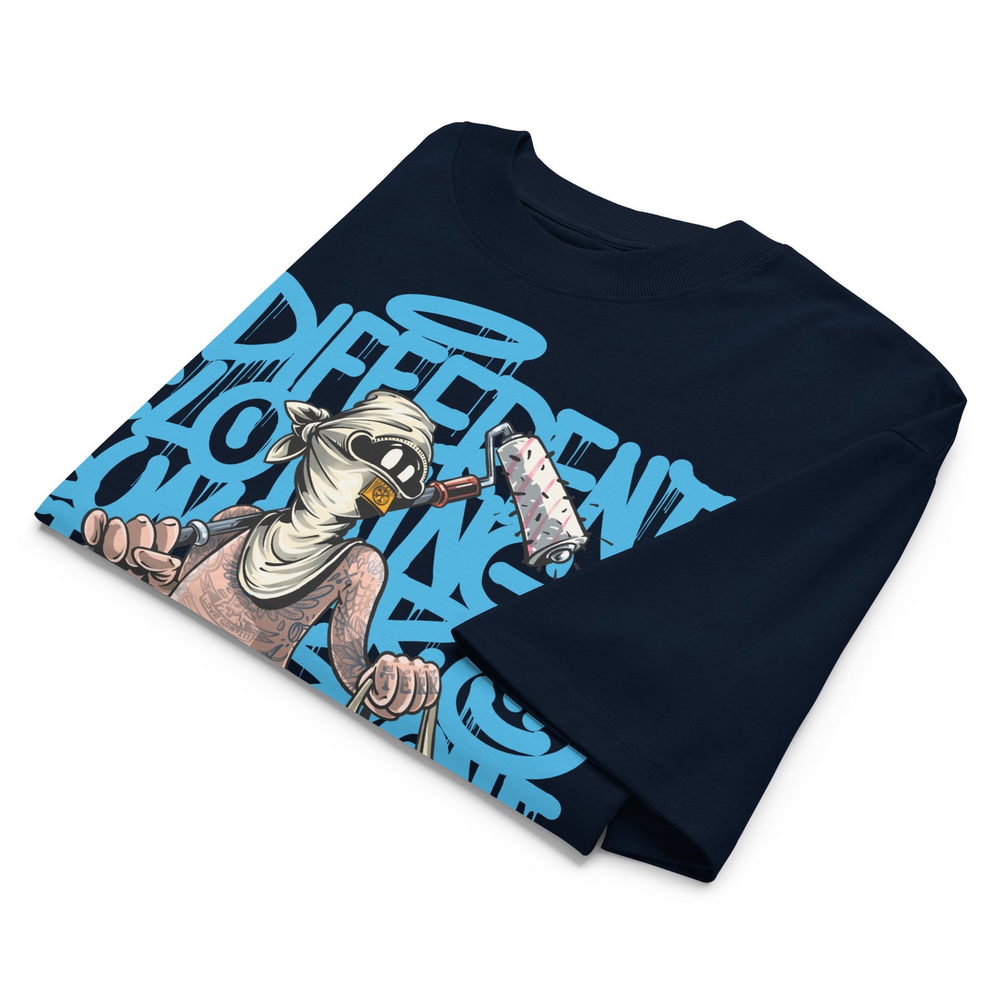 Navy-Summer Graffiti Tee by Trk One from B.Different Clothing, folded, graffiti-inspired streetwear t-shirt