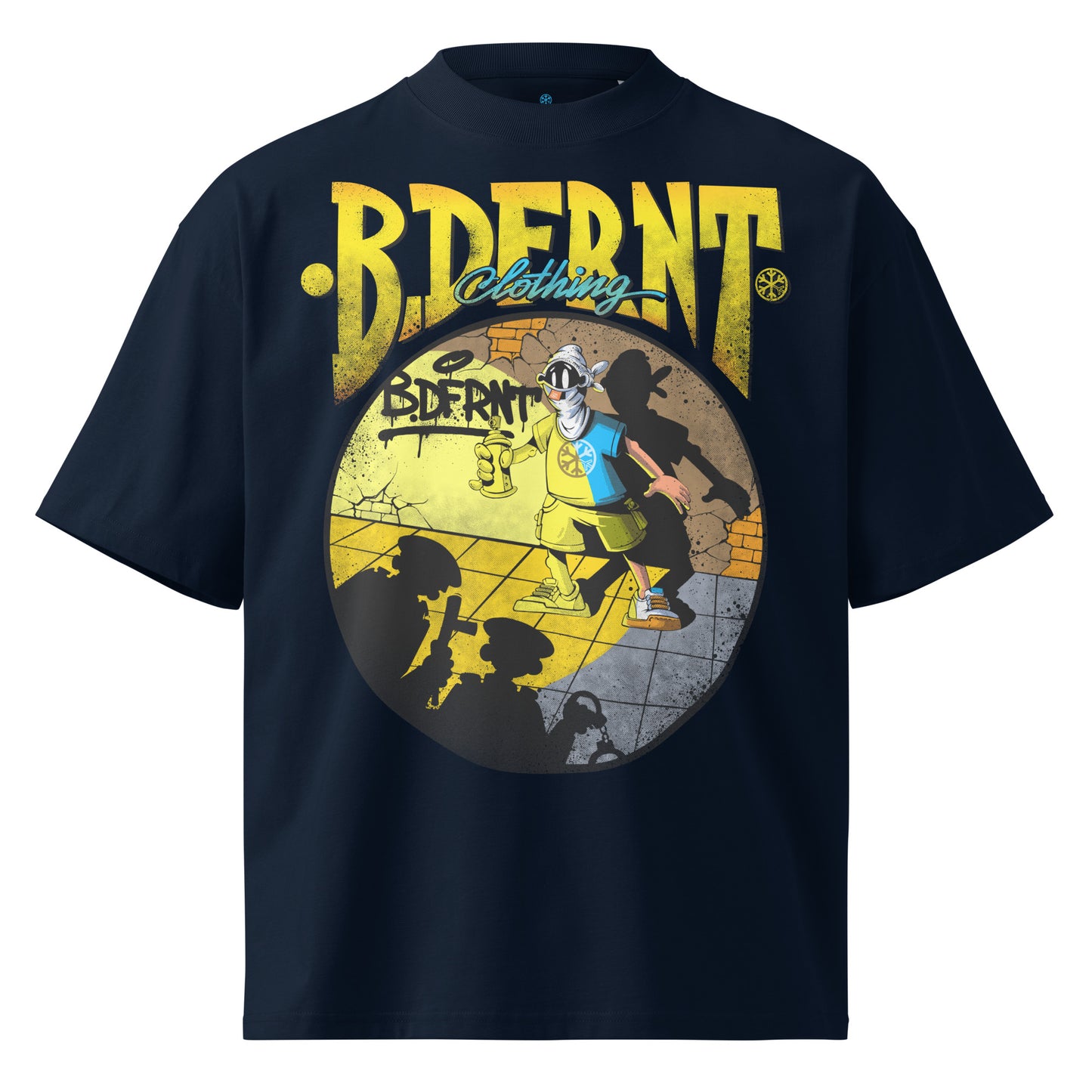 Navy-Street Spotlight Graffiti Tee by Trk One from B.Different Clothing, front view, graffiti-inspired streetwear t-shirt