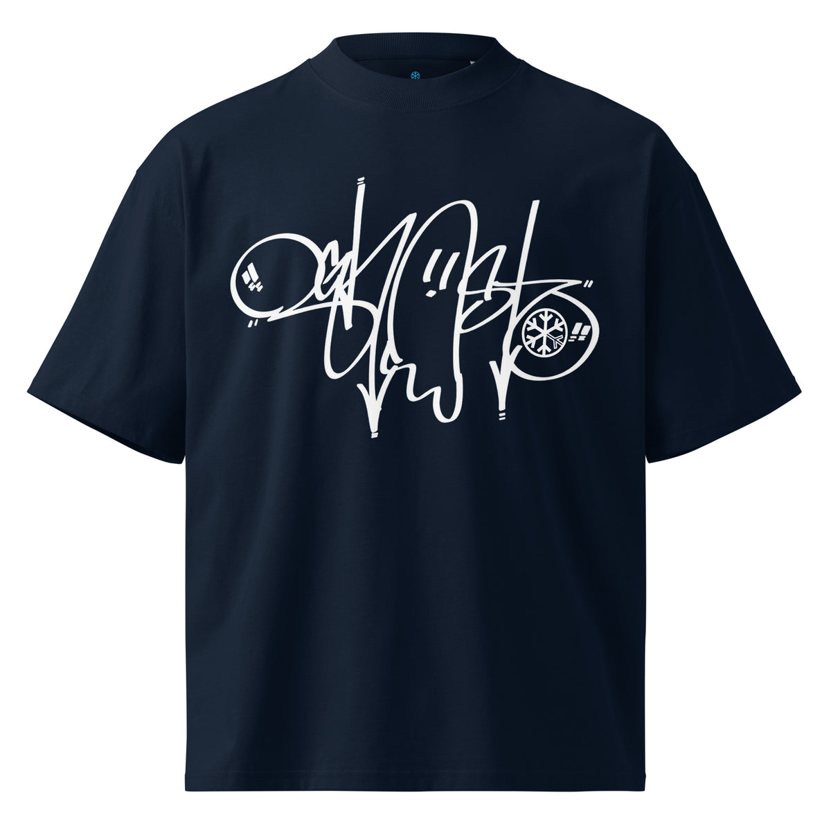 Navy-Ghost Tag Tee by Graffiti Dad from B.Different Clothing, front view, graffiti-inspired streetwear t-shirt